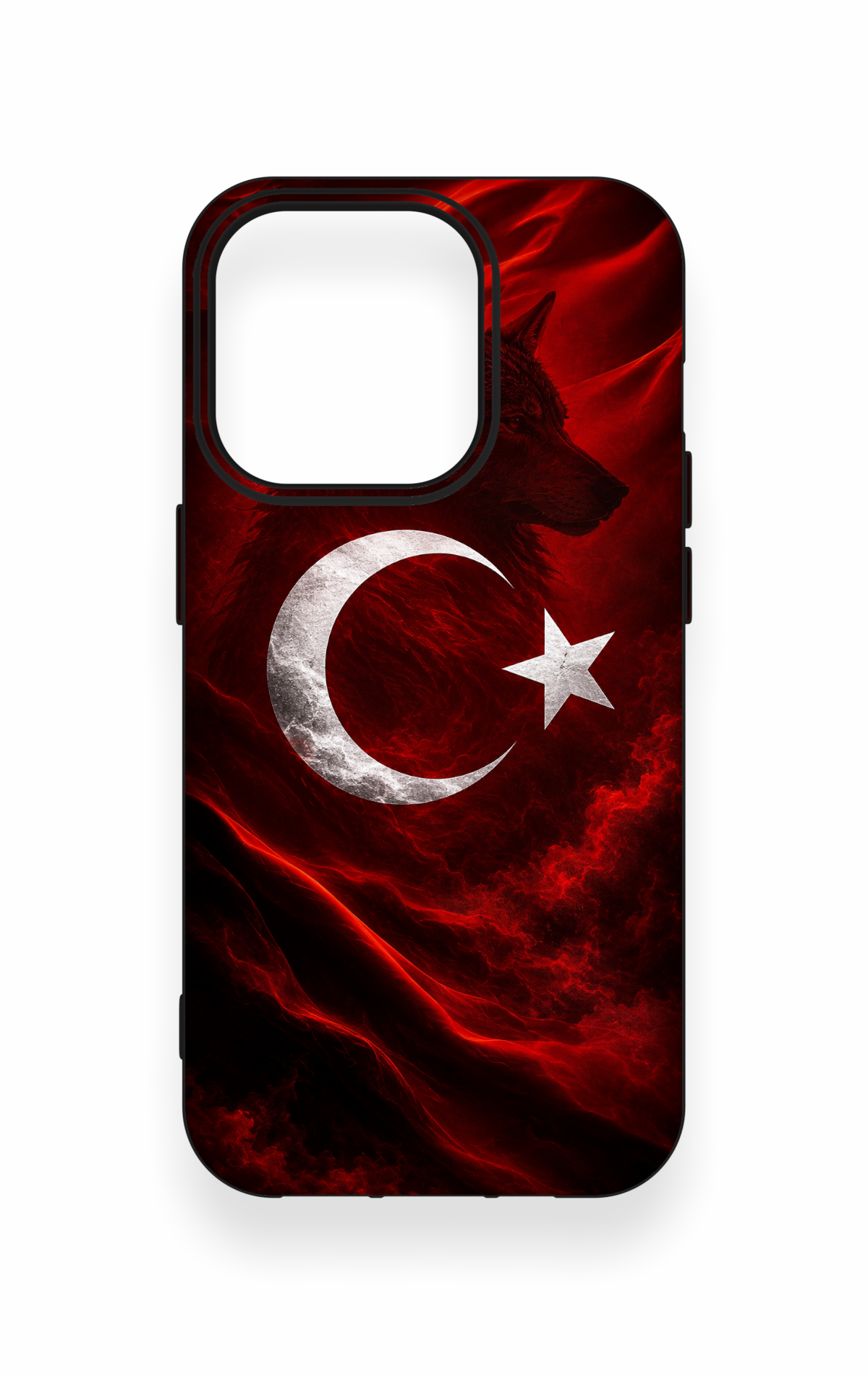 iPhone 14 Pro Uyumlu Kurt Türk Bayrağı Desenli Silikon Kılıf