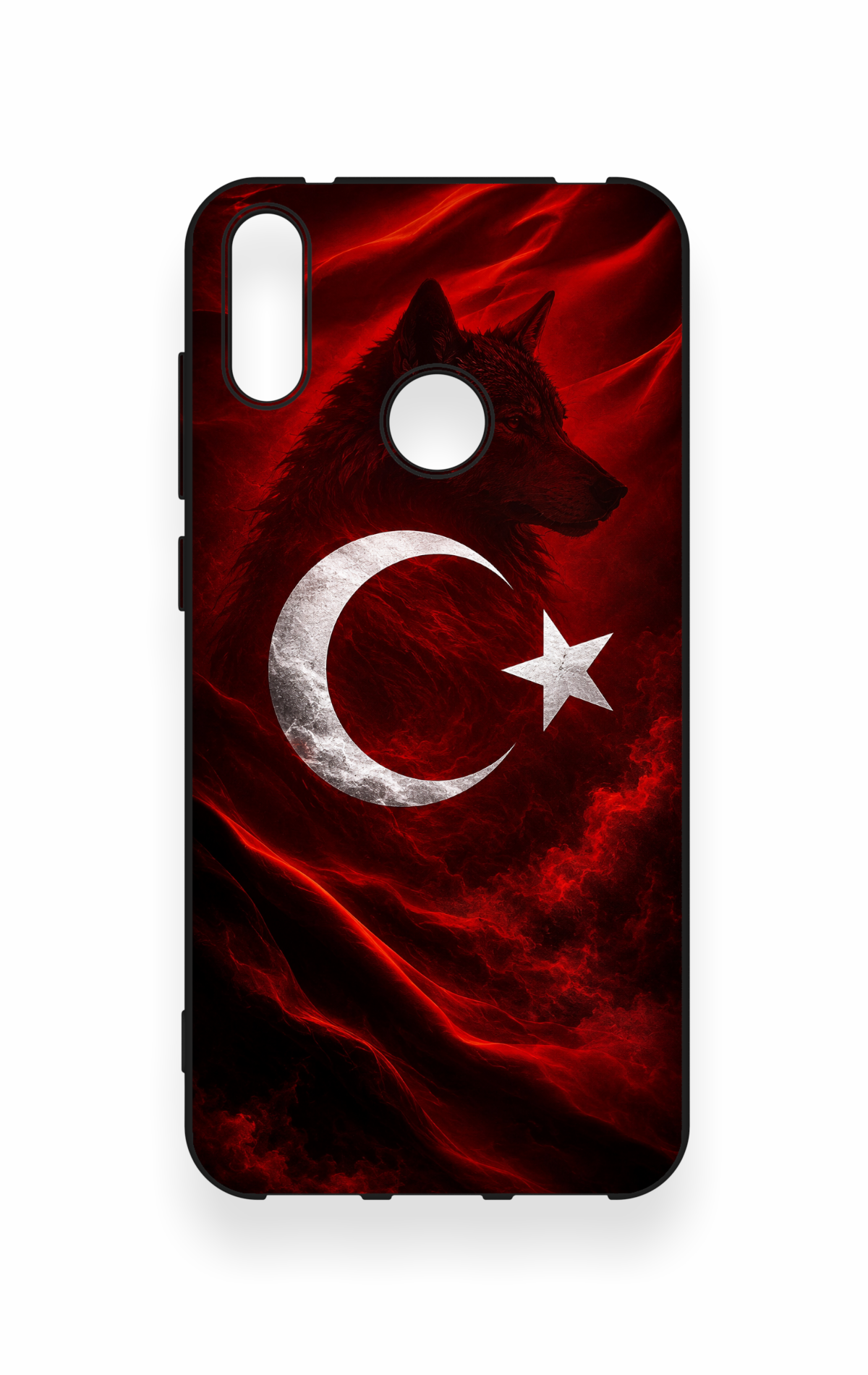 Huawei Y7 2019 Uyumlu Kurt Türk Bayrağı Desenli Silikon Kılıf