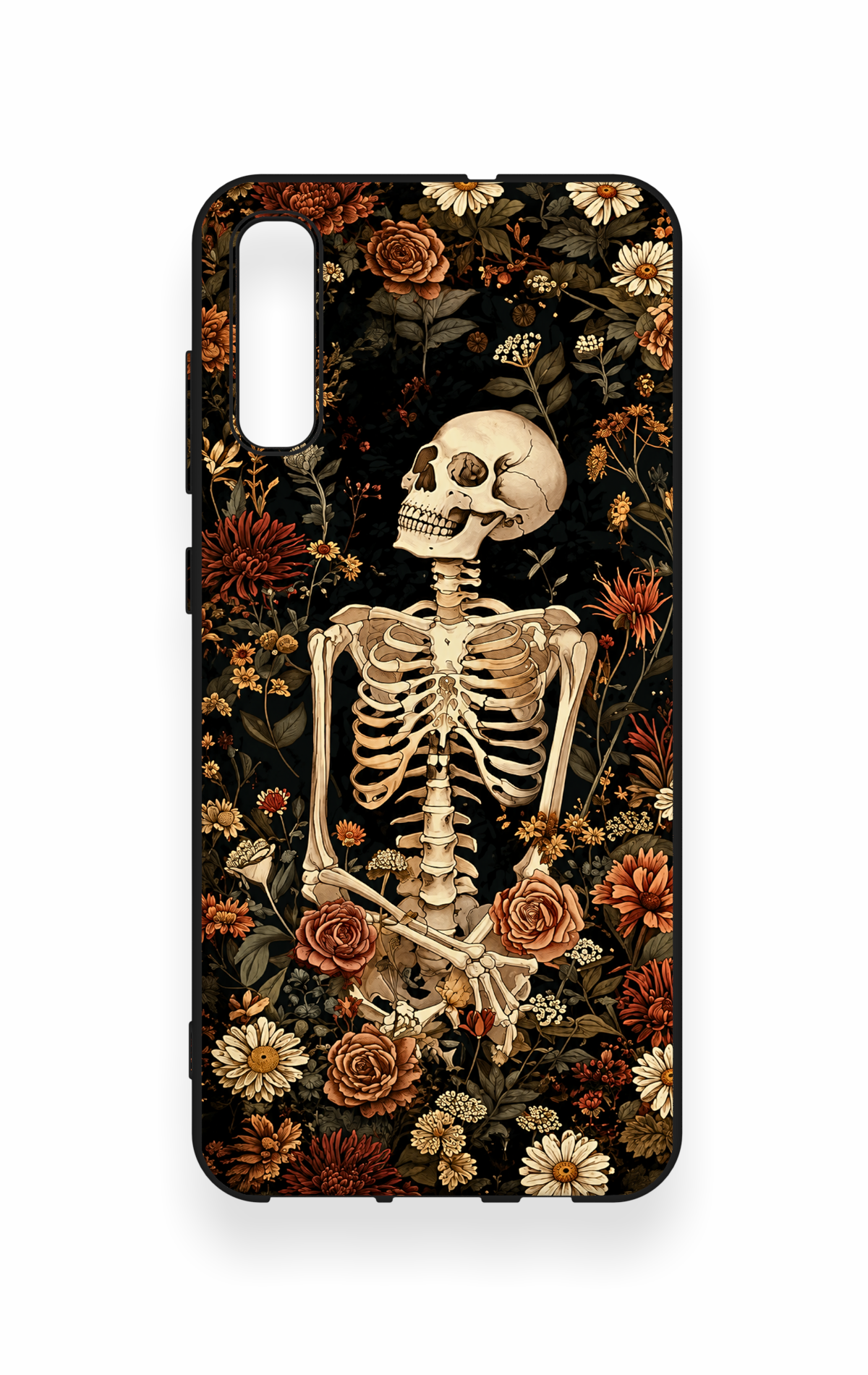 Samsung A70 Uyumlu Çiçek İskelet Desenli Silikon Kılıf