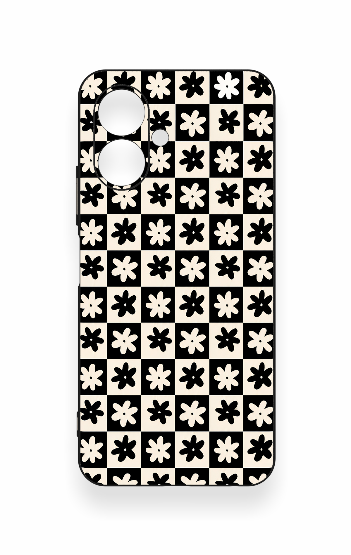 Tecno Spark Go 2 Uyumlu Çiçek Motifli Dama Desenli Silikon Kılıf