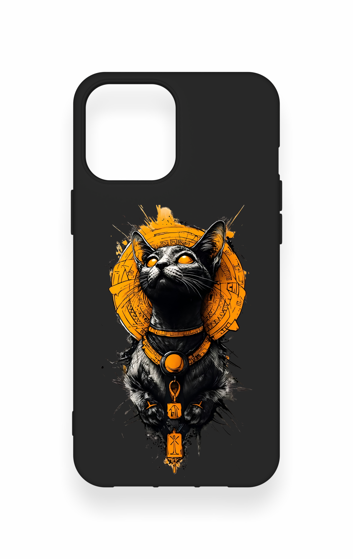 iPhone 12 Pro Max Uyumlu Mısırlı Kedi Tanrısı Desenli Silikon Kılıf