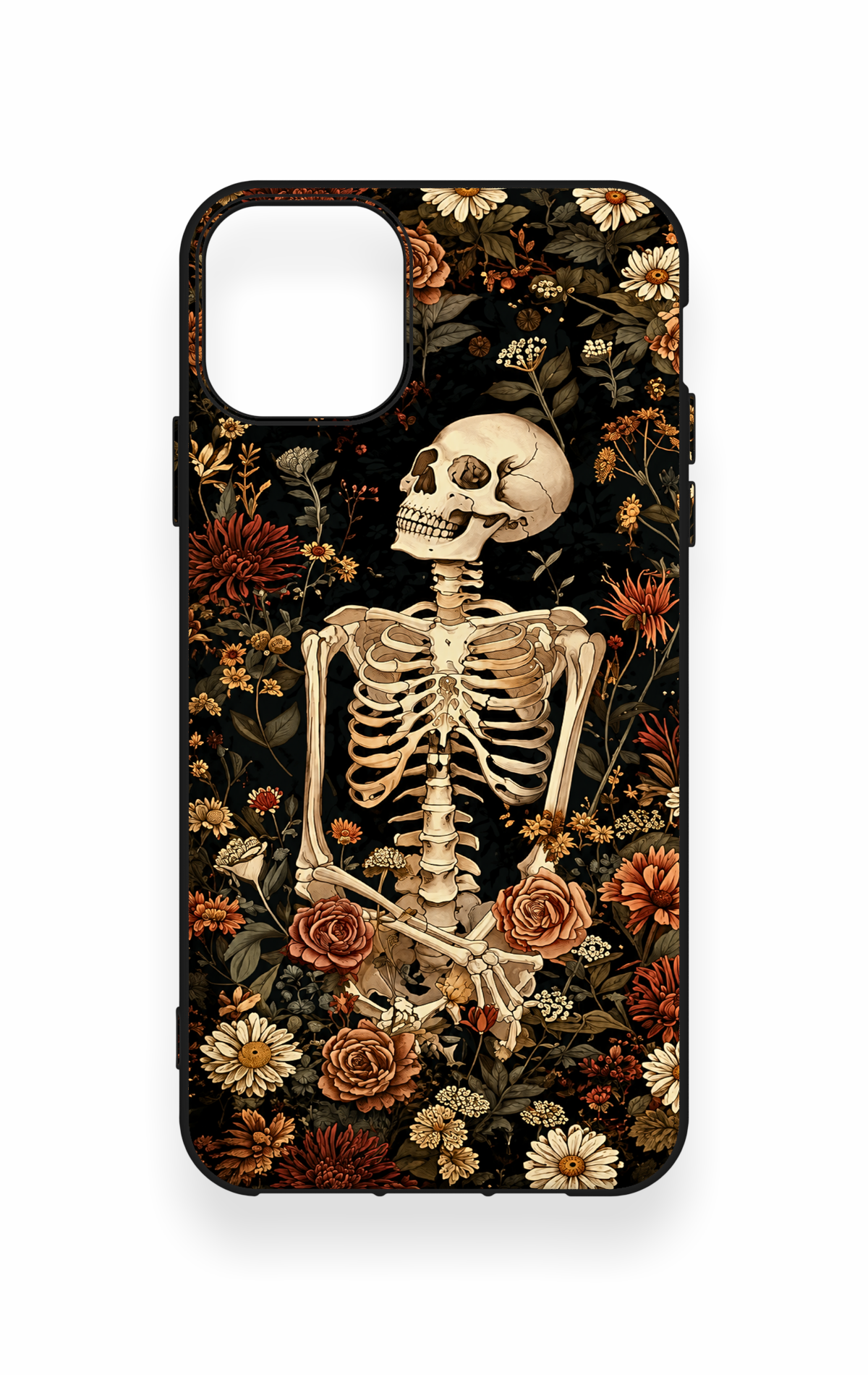 iPhone 11 Pro Max Uyumlu Çiçek İskelet Desenli Silikon Kılıf