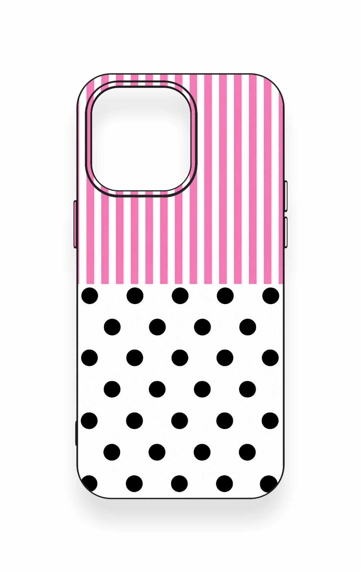 iPhone 15 Pro Max Uyumlu Pembe Çizgili Puantiye Desenli Silikon Kılıf