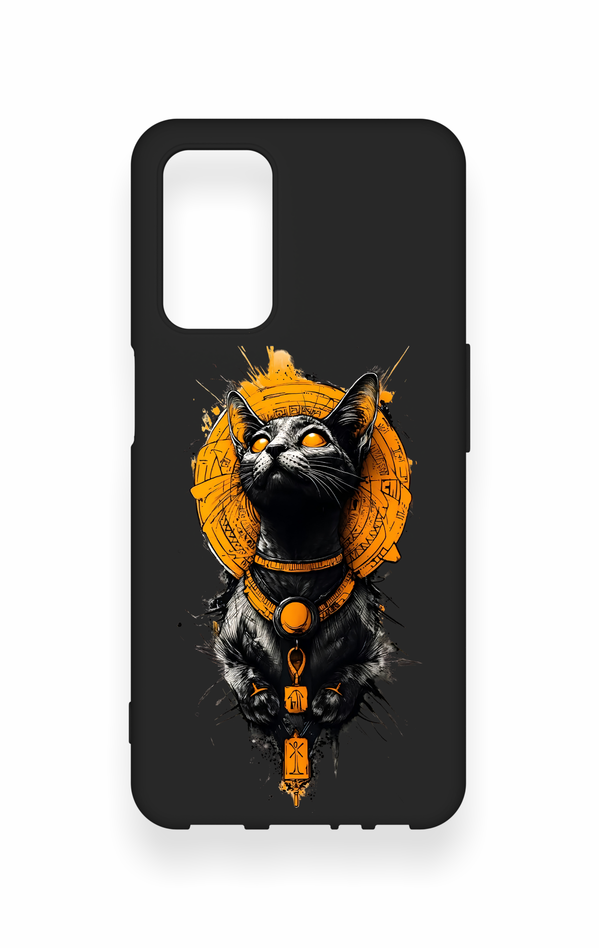 Oppo A55 Uyumlu Mısırlı Kedi Tanrısı Desenli Silikon Kılıf