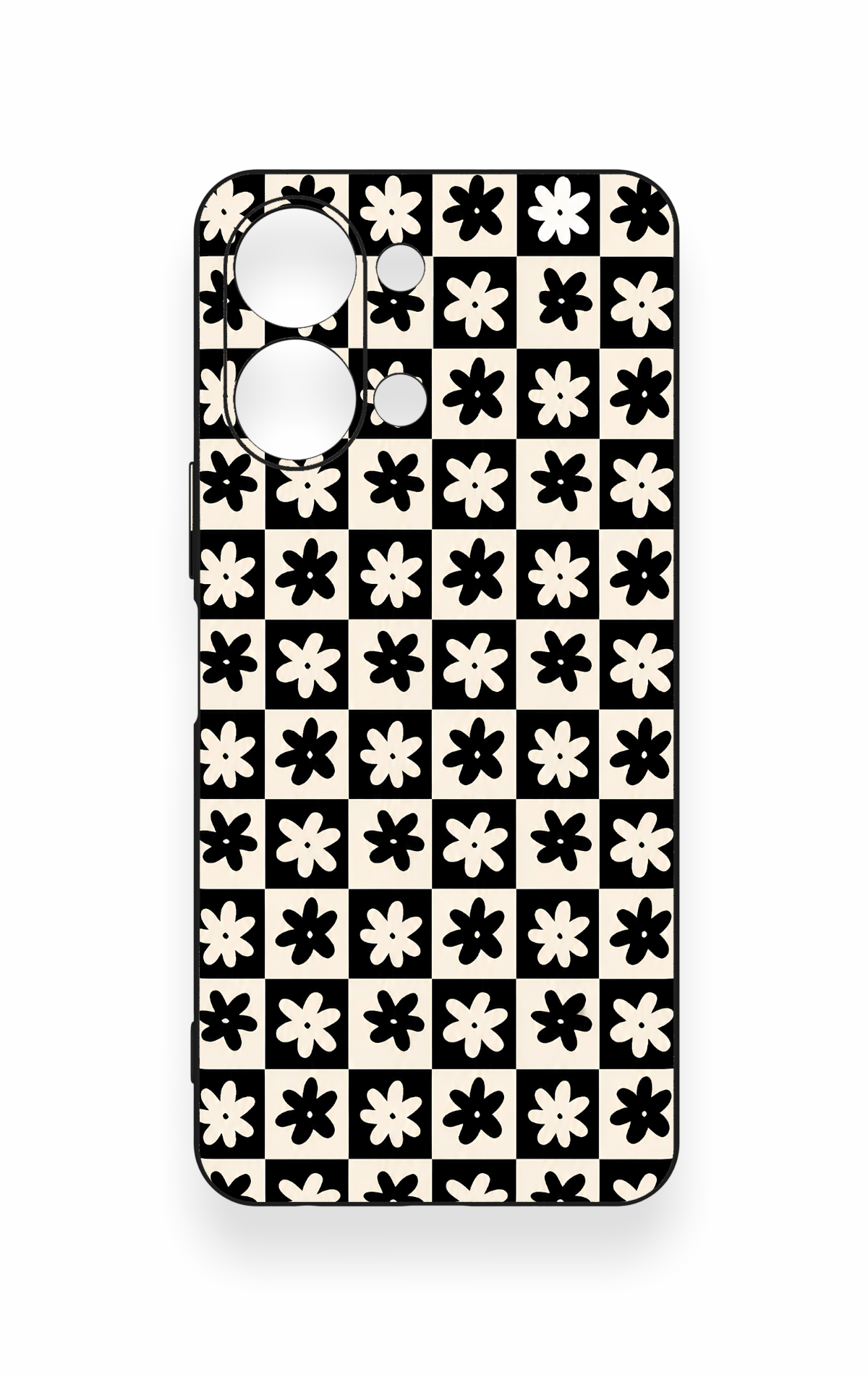 Vivo Y05 4G Uyumlu Çiçek Motifli Dama Desenli Silikon Kılıf