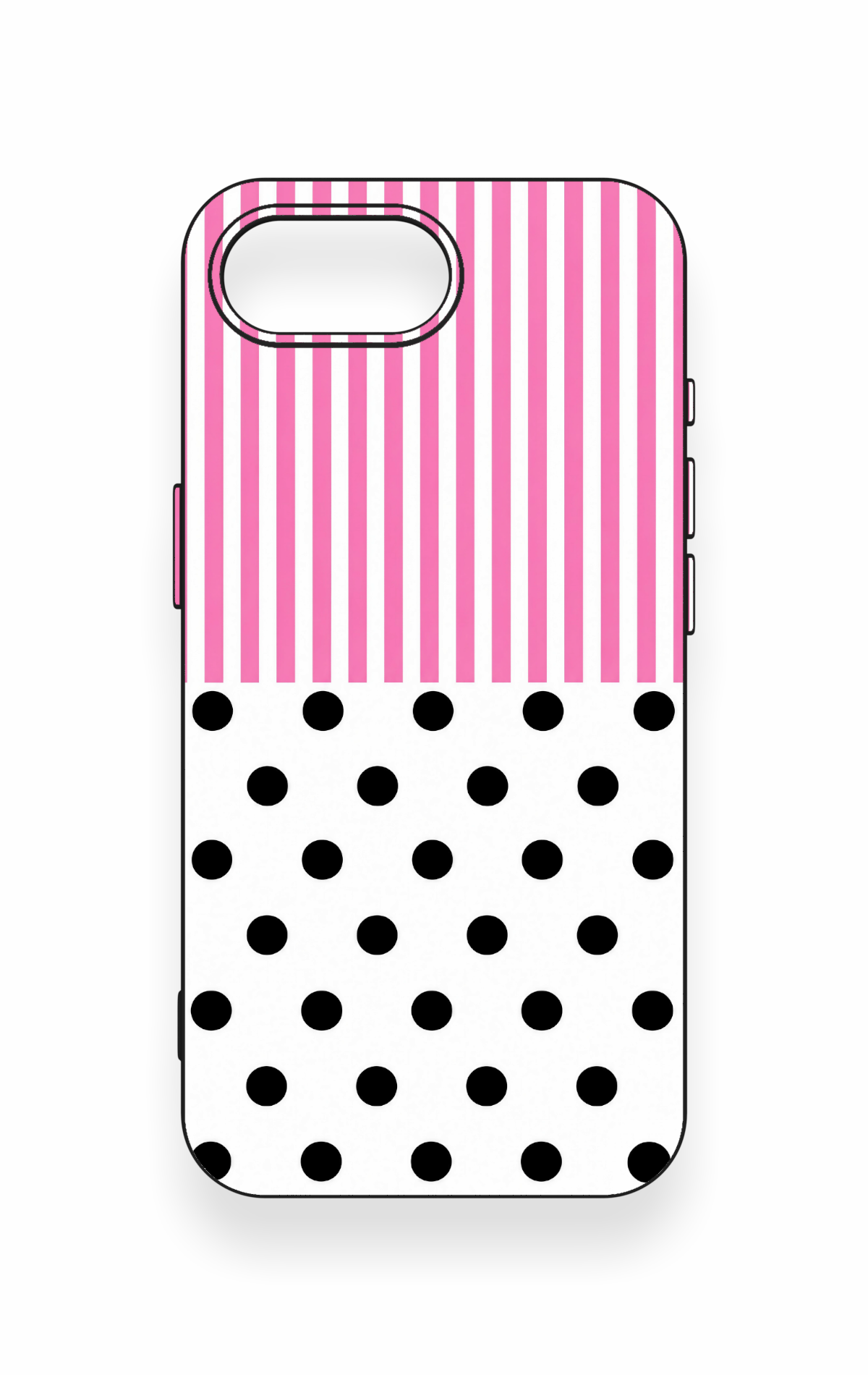 iPhone 16E Uyumlu Pembe Çizgili Puantiye Desenli Silikon Kılıf