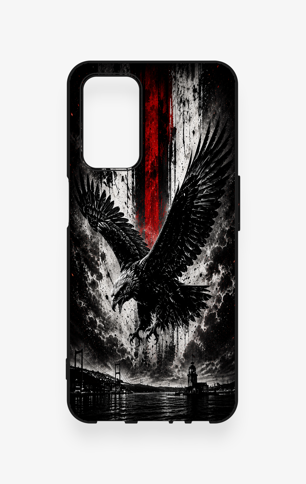 Oppo A55 Uyumlu Kara Kartal Desenli Silikon Kılıf
