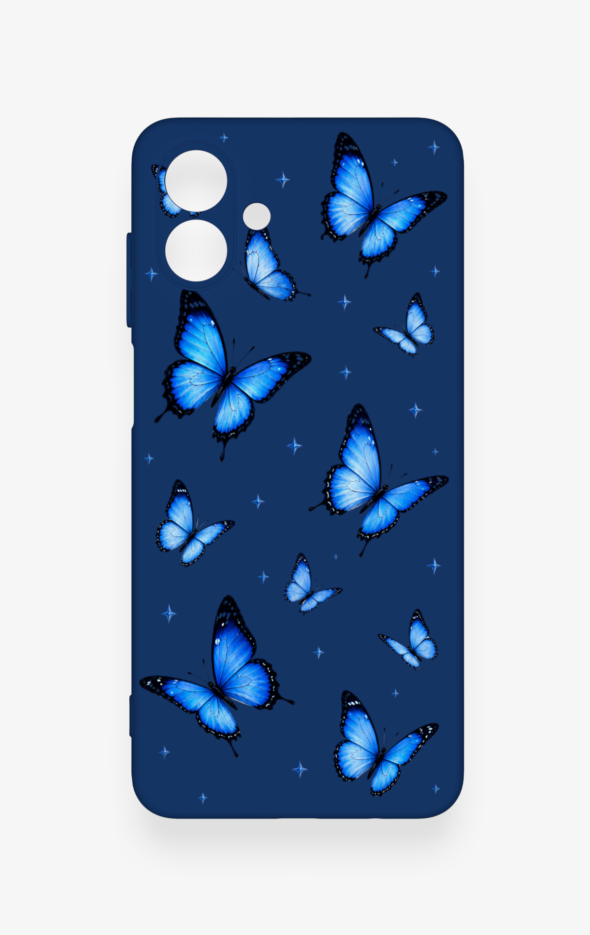 Samsung A07 Uyumlu Parlak Mavi Kelebek Desenli Silikon Kılıf