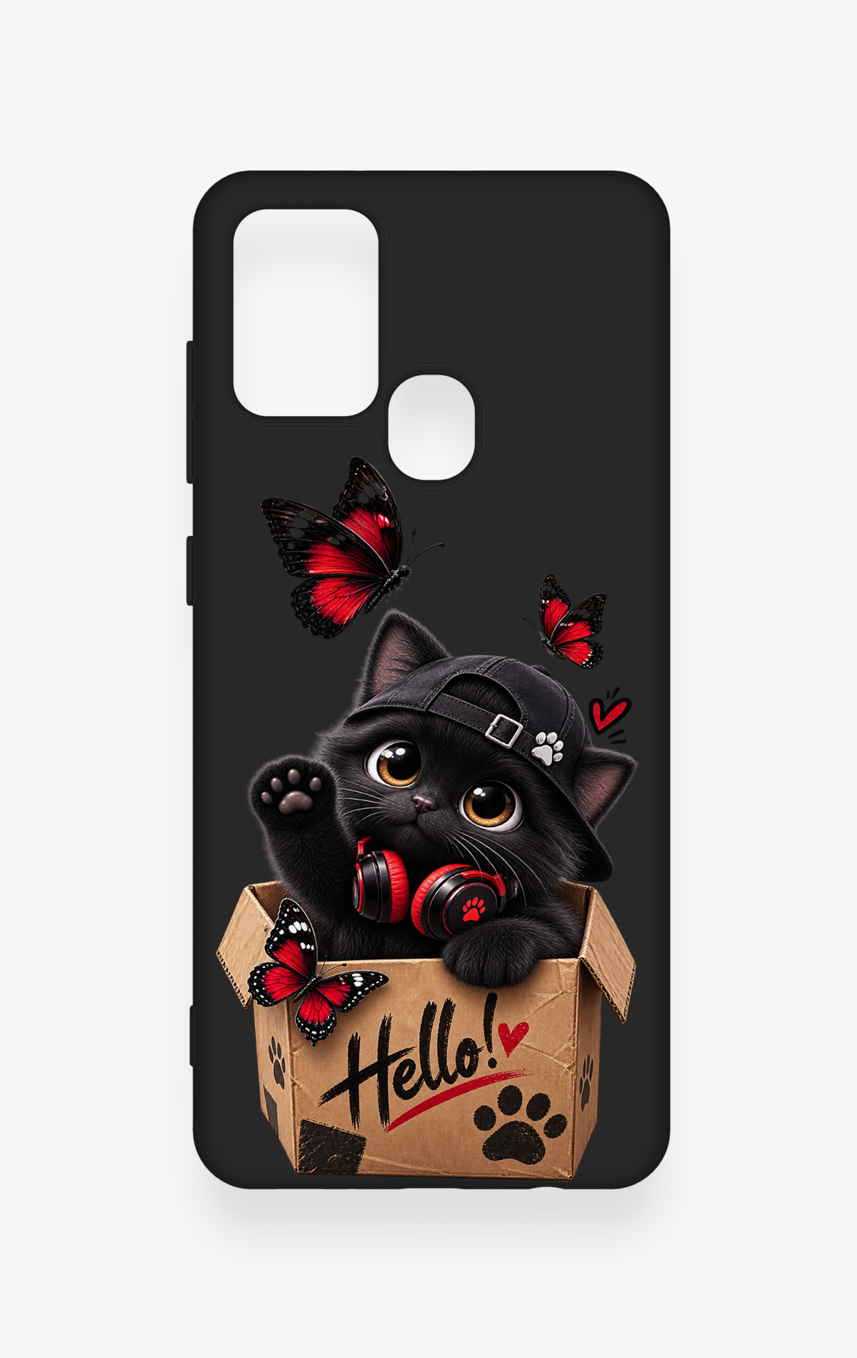 Samsung A21S Uyumlu Hello Cat Desenli Silikon Kılıf
