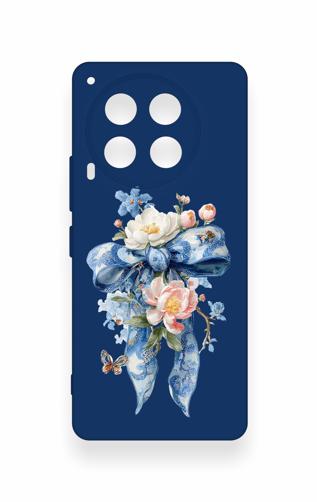 Tecno Camon 30 Uyumlu Mavi Kurdeleli Çiçek Desenli Silikon Kılıf