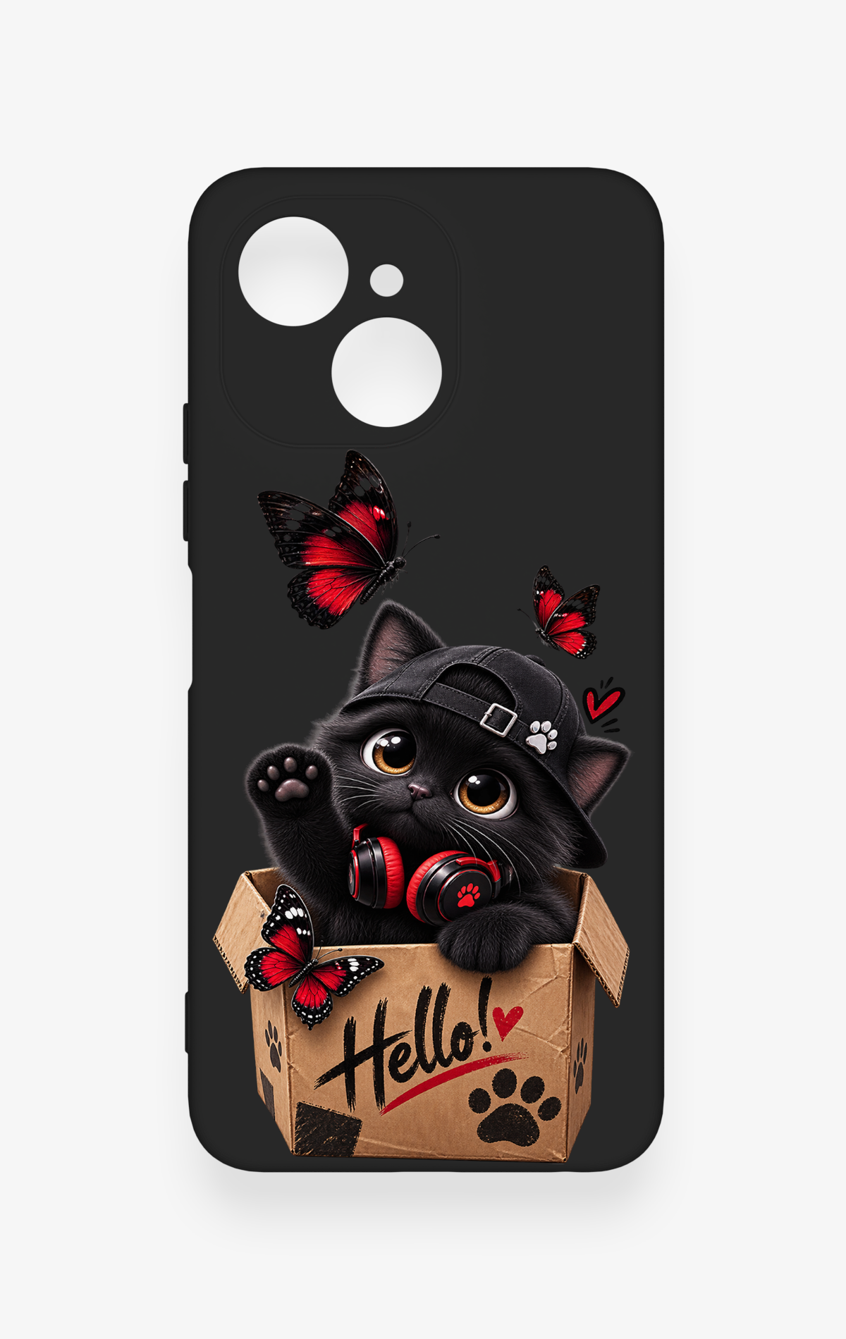Tecno Spark 40C Uyumlu Hello Cat Desenli Silikon Kılıf