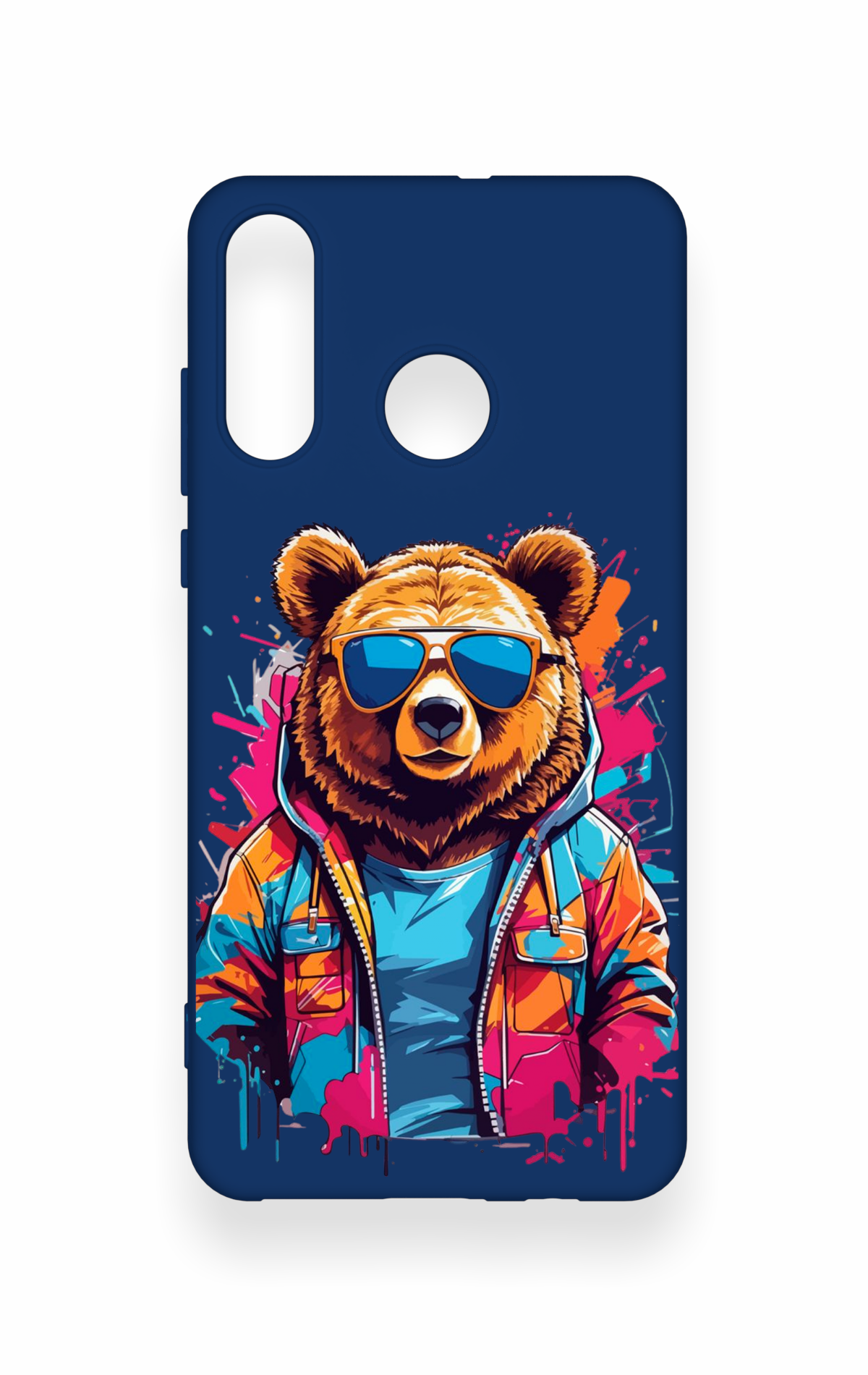 Huawei P30 Lite Uyumlu Gözlüklü Ayı Desenli Silikon Kılıf
