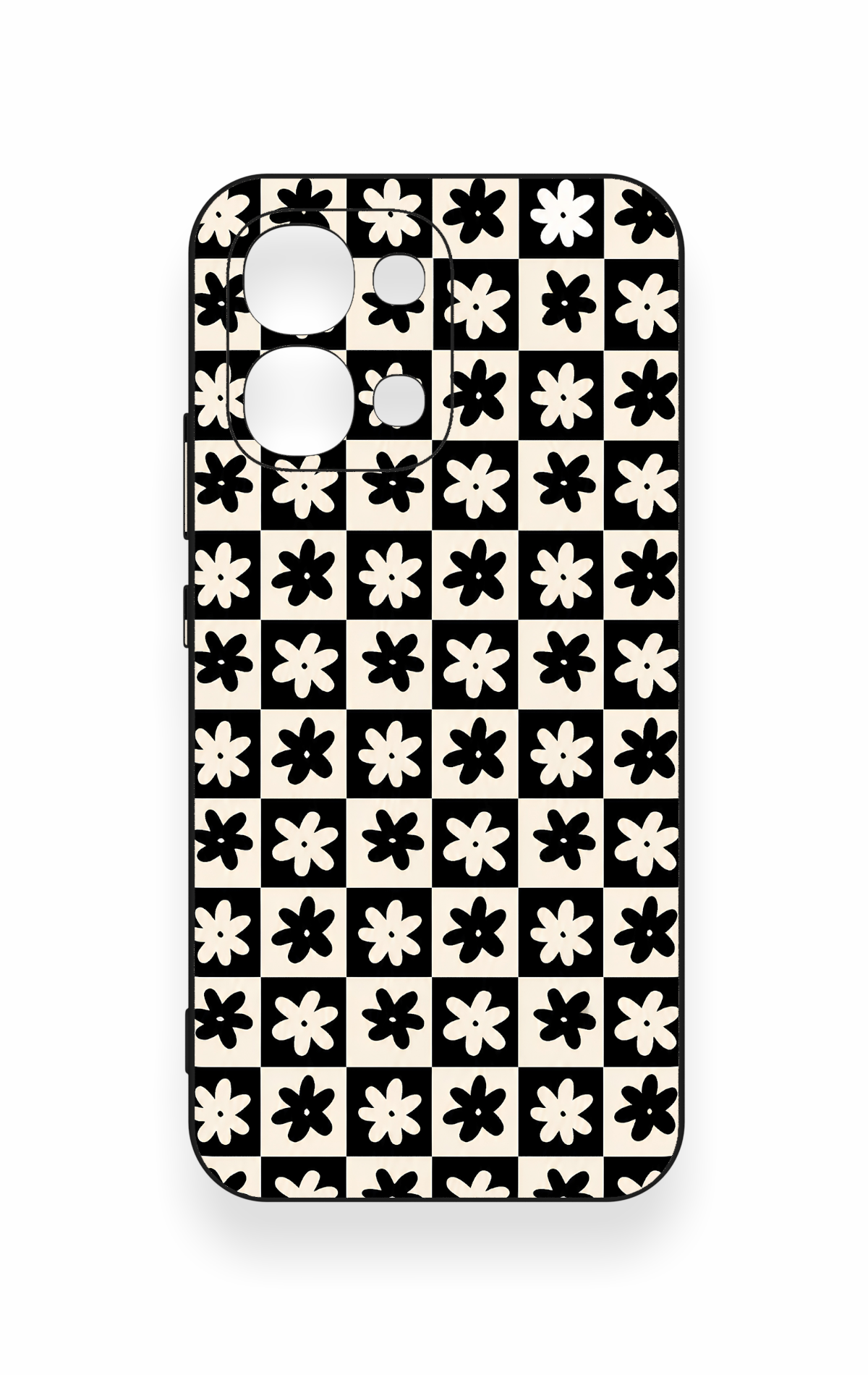 Oppo A6 Pro Uyumlu Çiçek Motifli Dama Desenli Silikon Kılıf