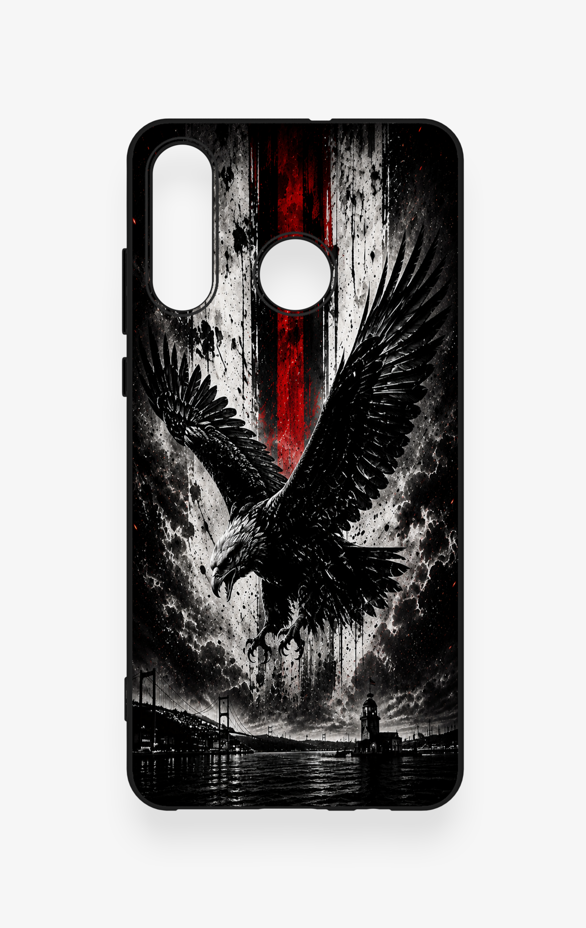 Huawei P30 Lite Uyumlu Kara Kartal Desenli Silikon Kılıf