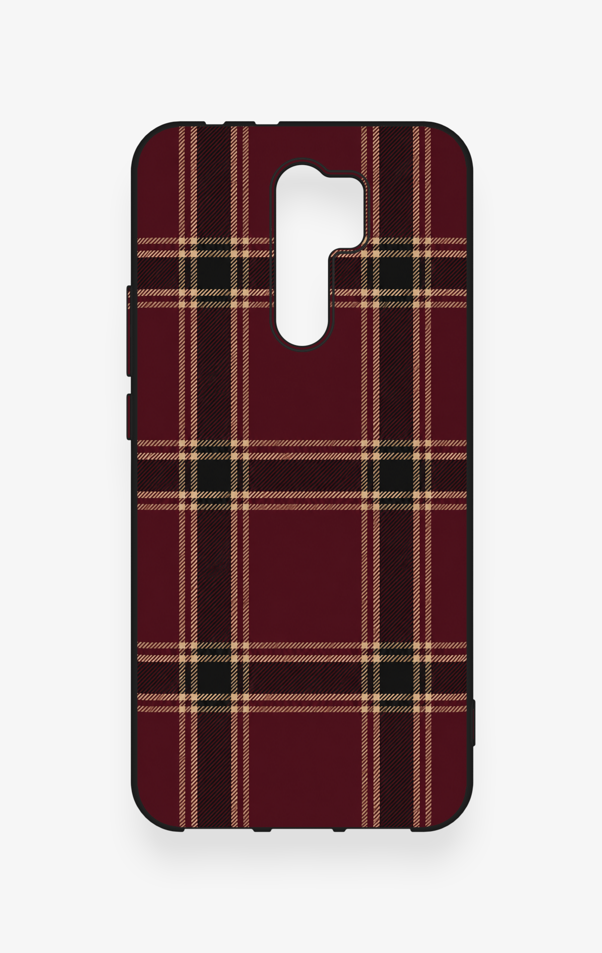 Redmi 9 Uyumlu Bordo Siyah Ekose Desenli Silikon Kılıf