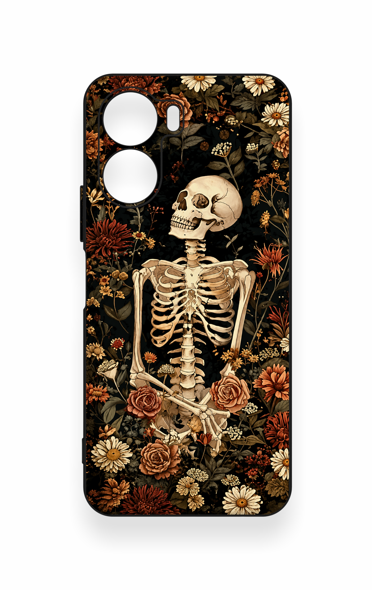 Vivo Y16 Uyumlu Çiçek İskelet Desenli Silikon Kılıf