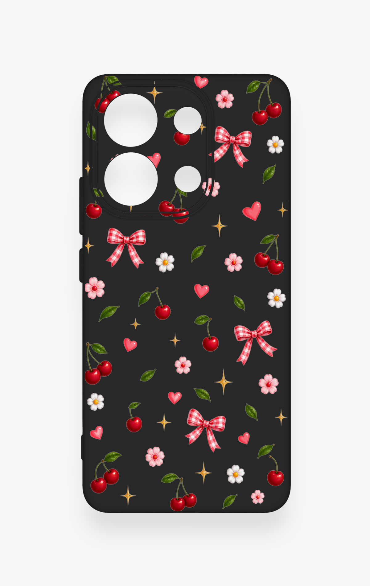 Redmi Note 13 4G Uyumlu Papatya Kiraz Fiyonk Desenli Silikon Kılıf