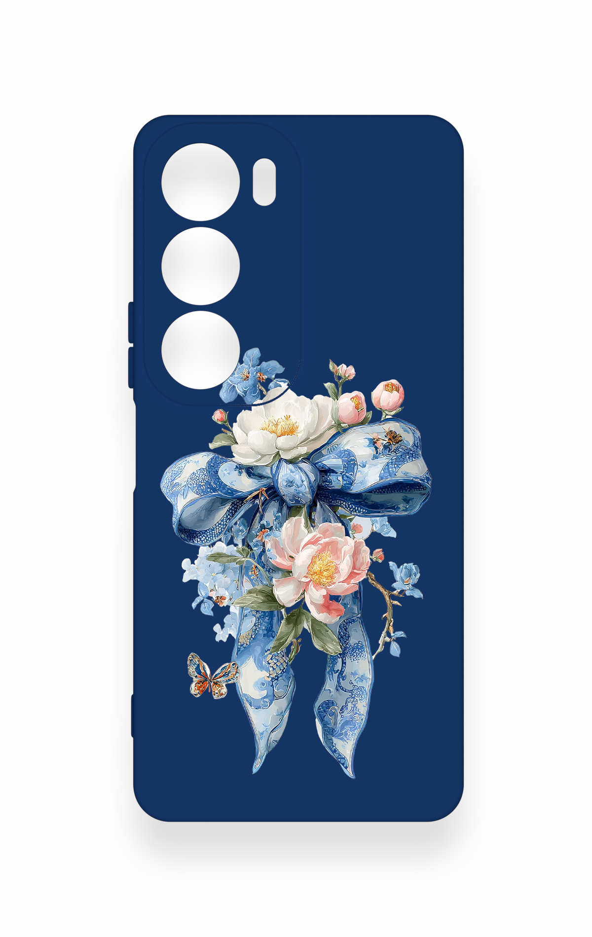 Vivo Y19s Uyumlu Mavi Kurdeleli Çiçek Desenli Silikon Kılıf