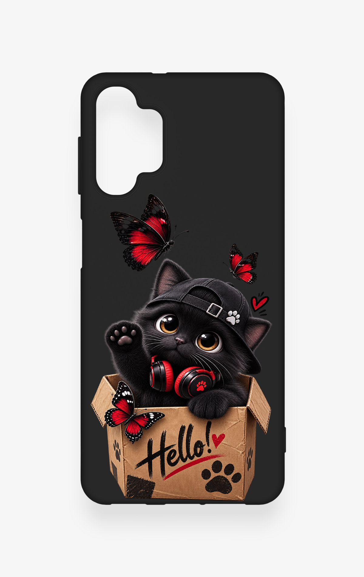 Samsung A32 Uyumlu Hello Cat Desenli Silikon Kılıf