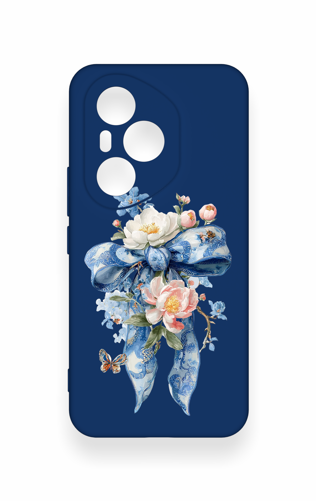 Honor 400 Pro Uyumlu Mavi Kurdeleli Çiçek Desenli Silikon Kılıf