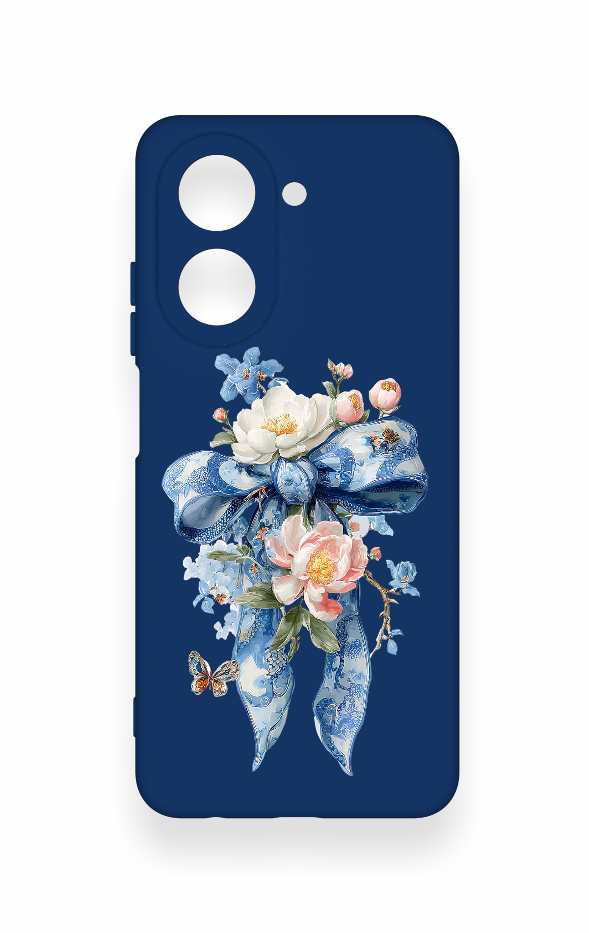 Redmi A5 Uyumlu Mavi Kurdeleli Çiçek Desenli Silikon Kılıf