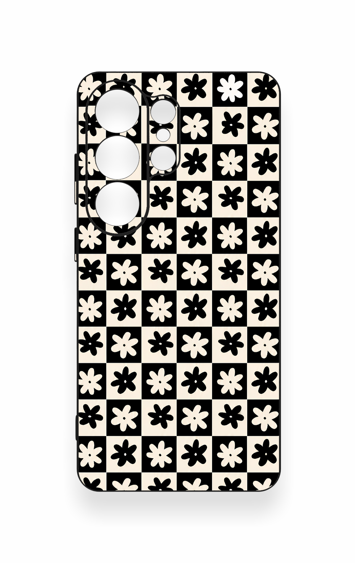 Samsung S26 Ultra Uyumlu Çiçek Motifli Dama Desenli Silikon Kılıf