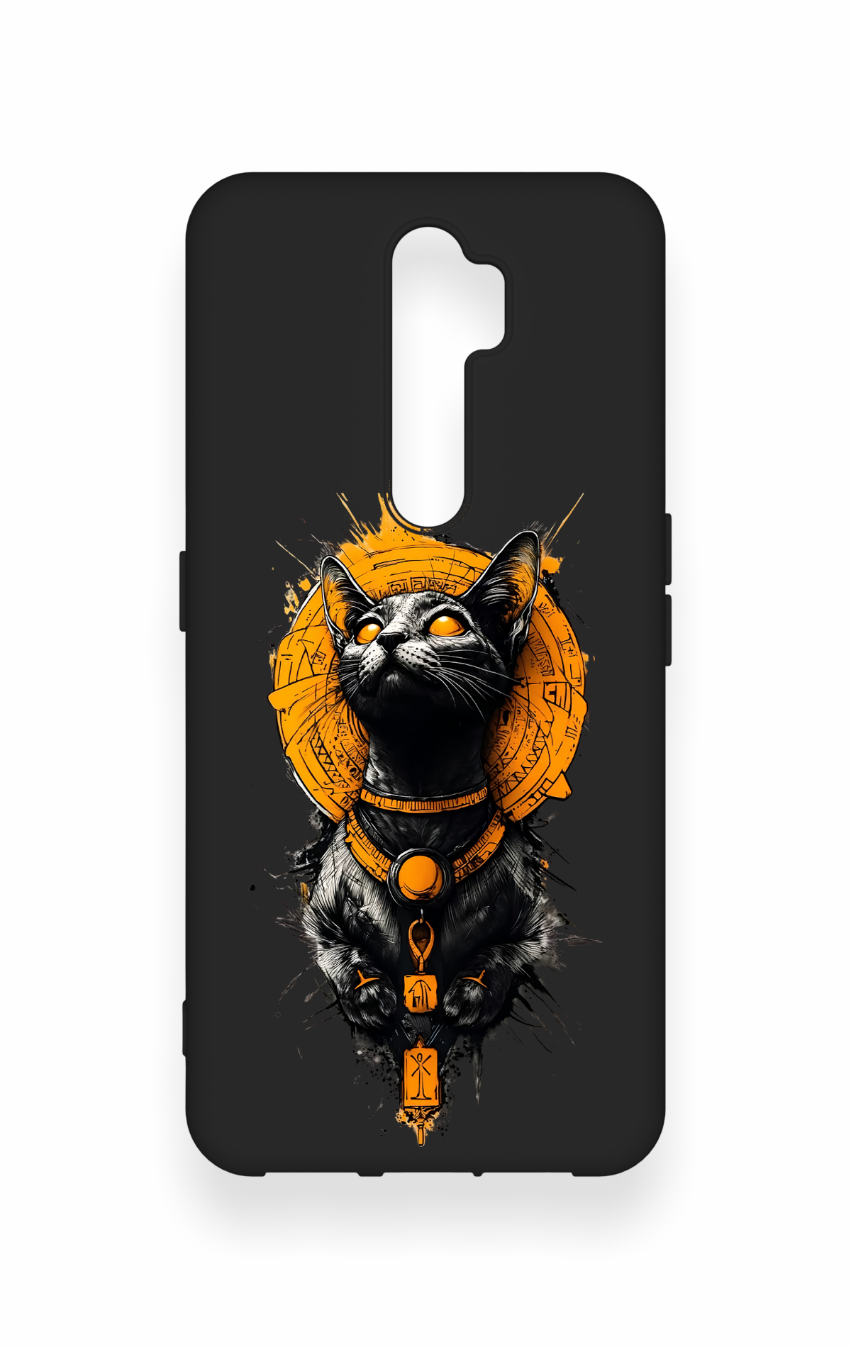 Oppo A5 2020 Uyumlu Mısırlı Kedi Tanrısı Desenli Silikon Kılıf
