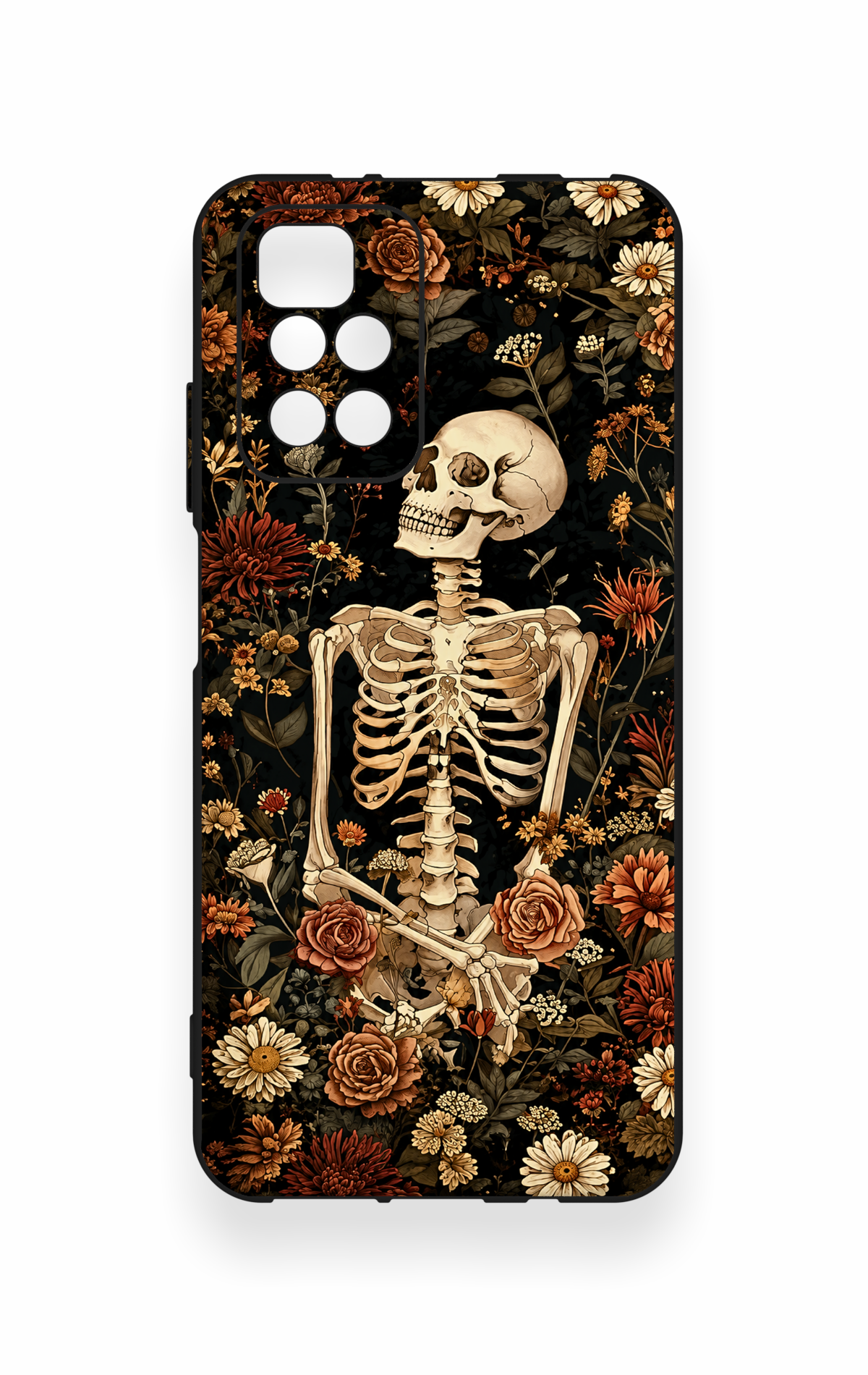 Redmi 10 2022 Uyumlu Çiçek İskelet Desenli Silikon Kılıf