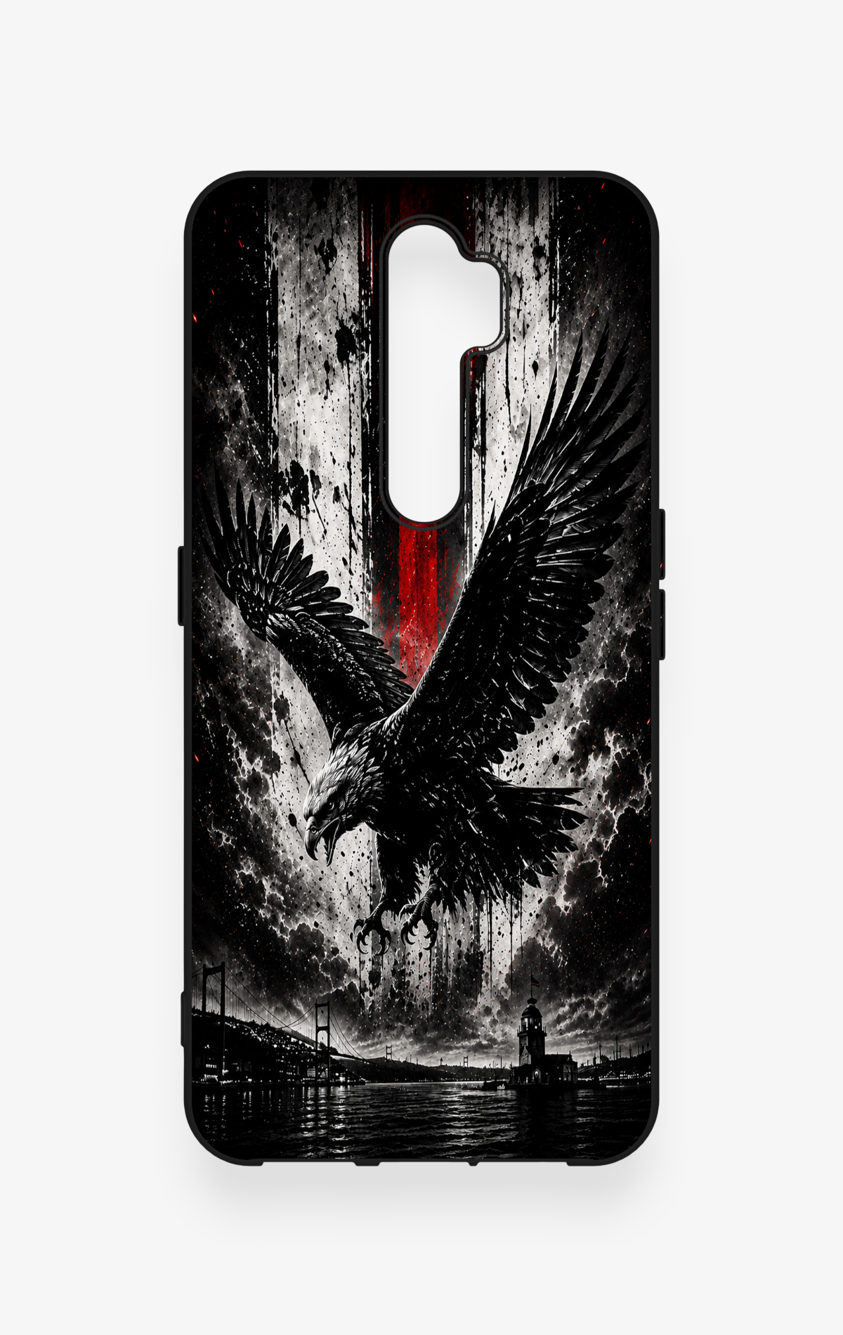 Oppo A5 2020 Uyumlu Kara Kartal Desenli Silikon Kılıf