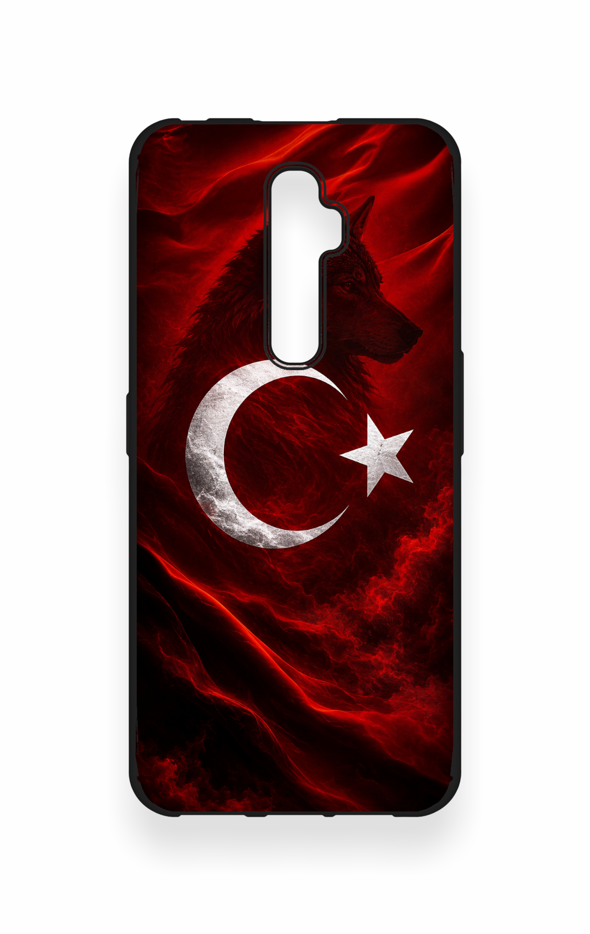 Oppo Reno 2Z Uyumlu Kurt Türk Bayrağı Desenli Silikon Kılıf