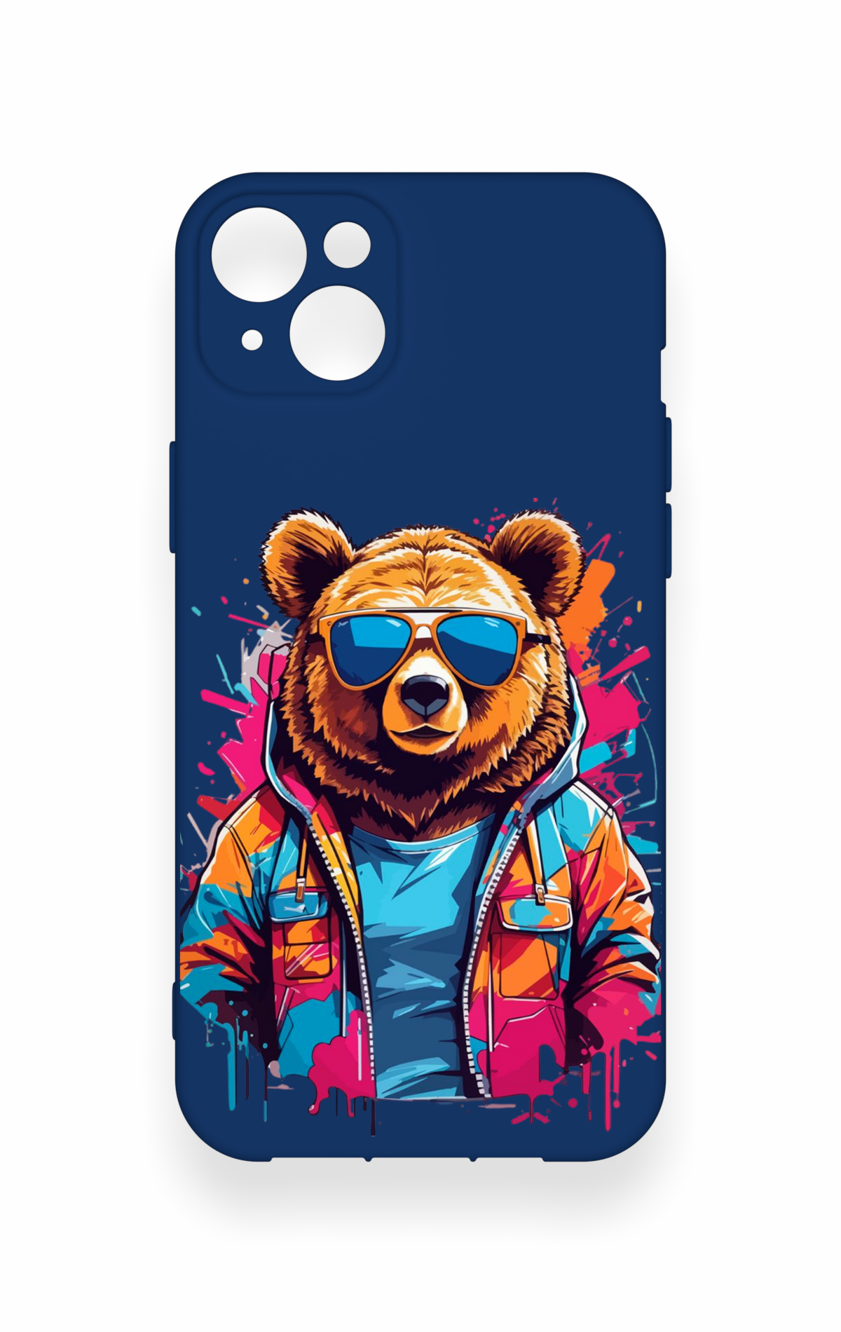 iPhone 14 Plus/15 Plus Uyumlu Gözlüklü Ayı Desenli Silikon Kılıf