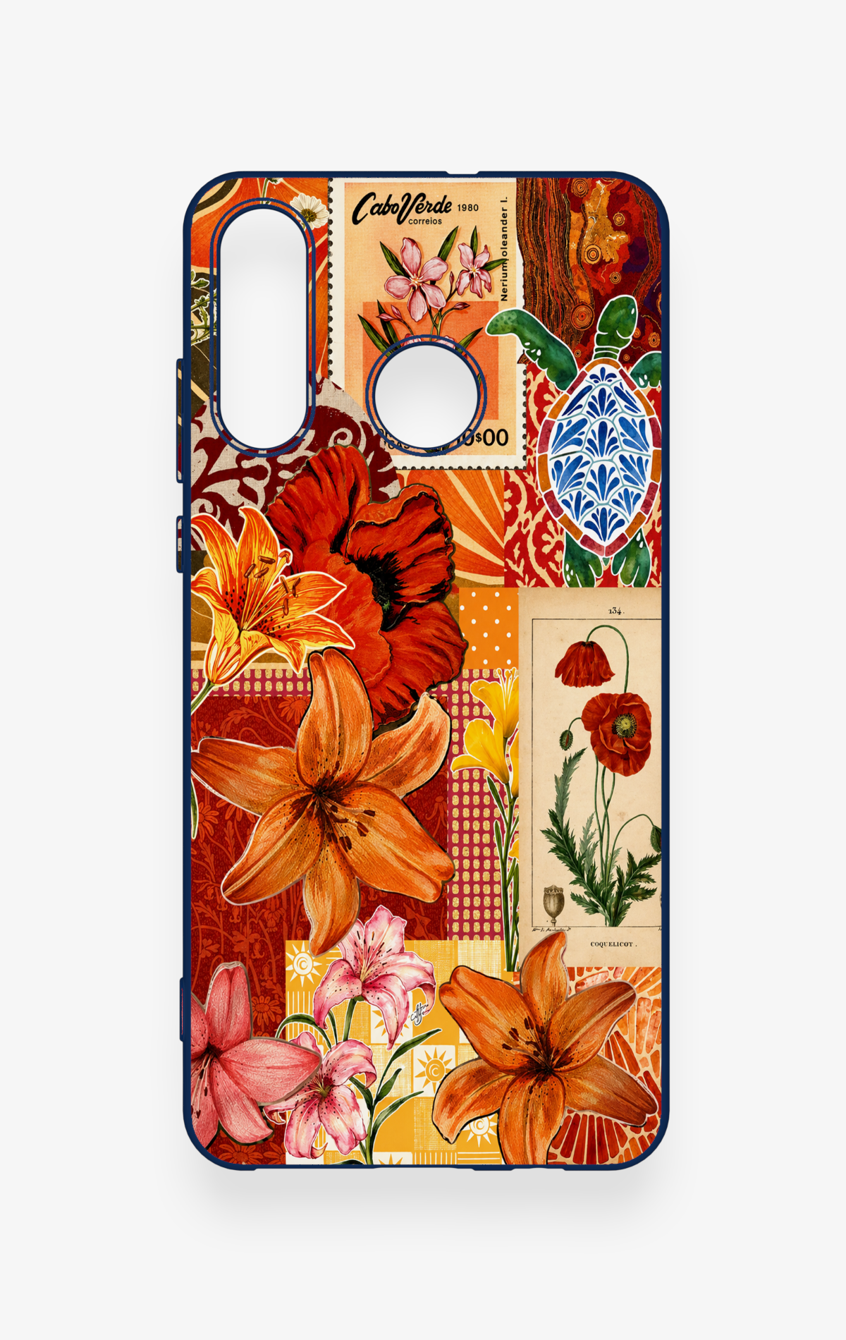 Huawei P30 Lite Uyumlu Turuncu Zambak Desenli Silikon Kılıf