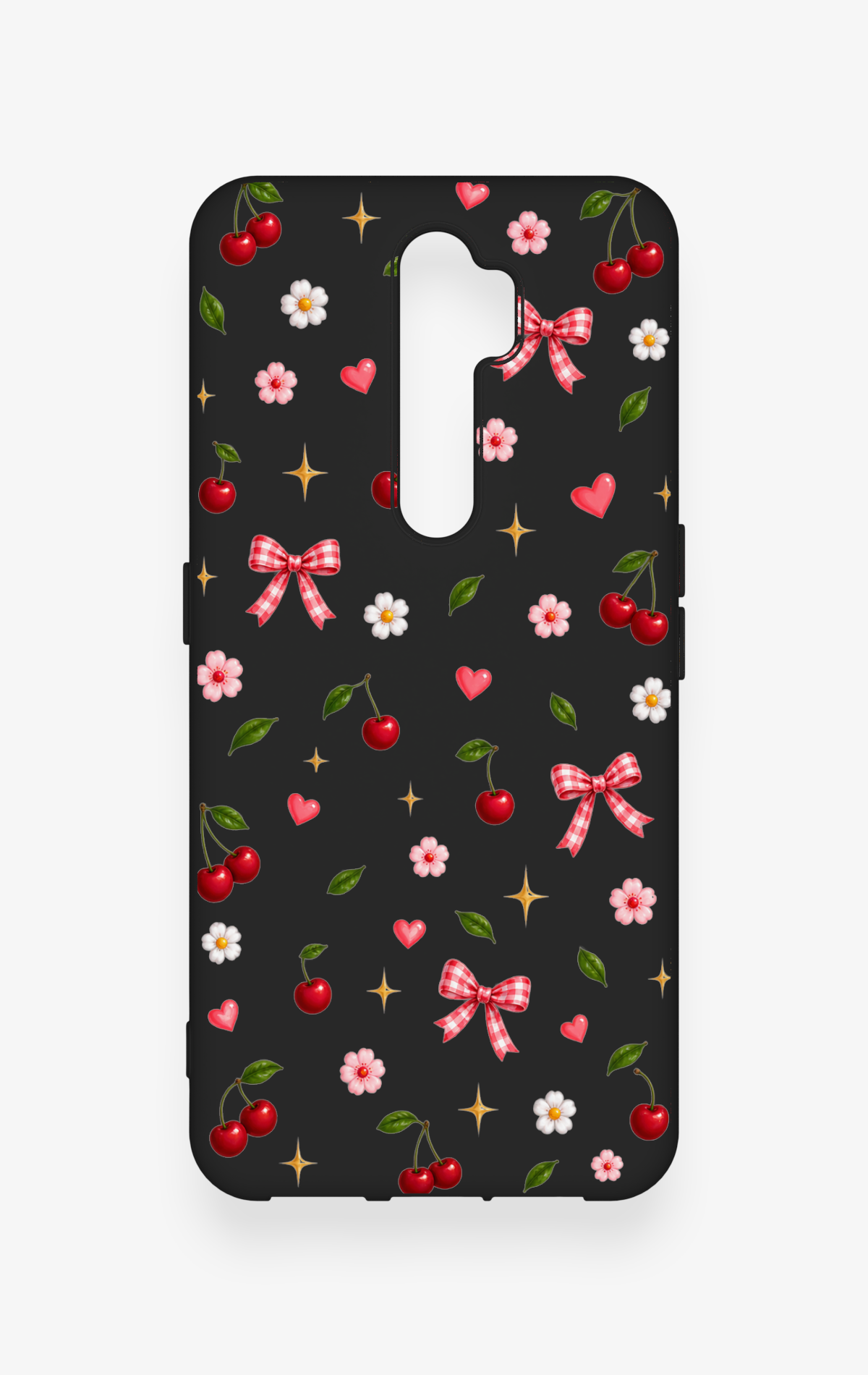 Oppo A5 2020 Uyumlu Papatya Kiraz Fiyonk Desenli Silikon Kılıf