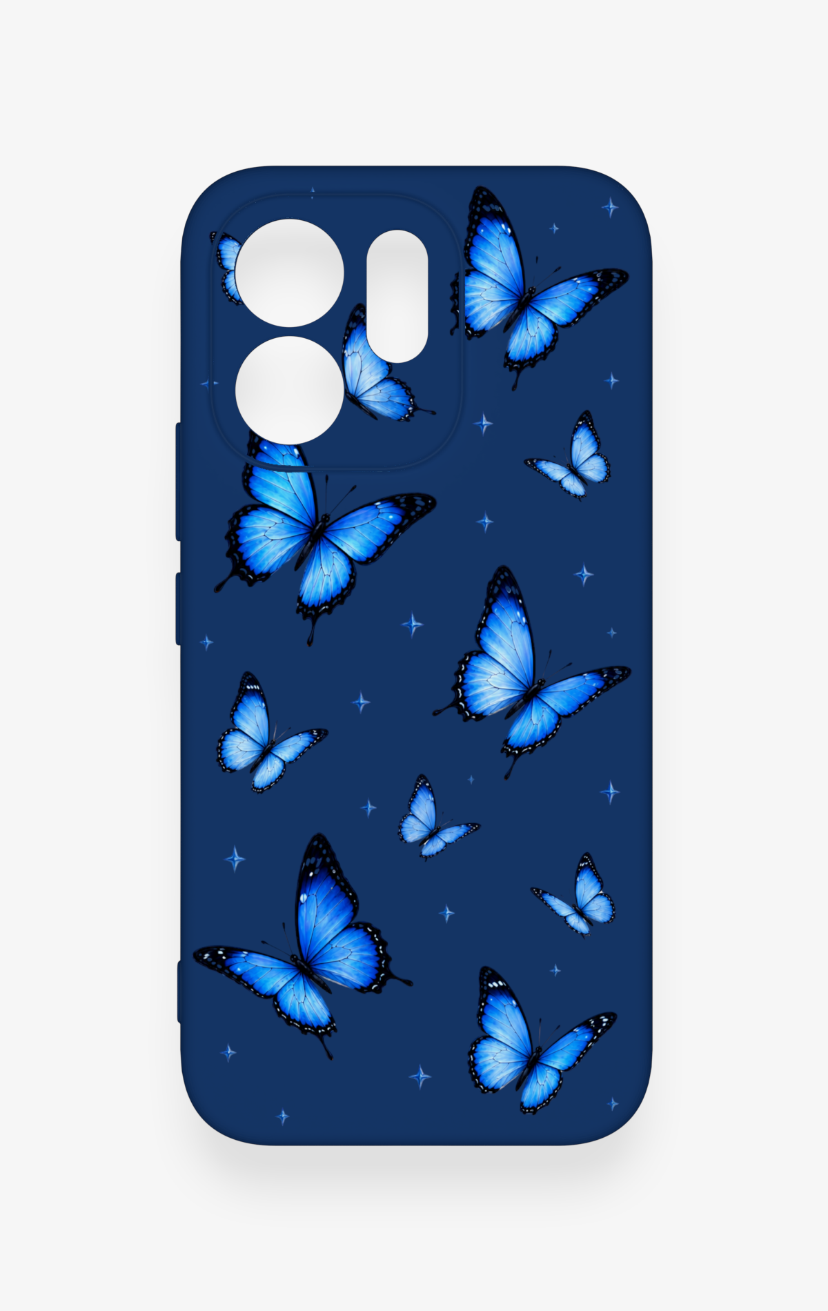 Vivo V70 5G Uyumlu Parlak Mavi Kelebek Desenli Silikon Kılıf