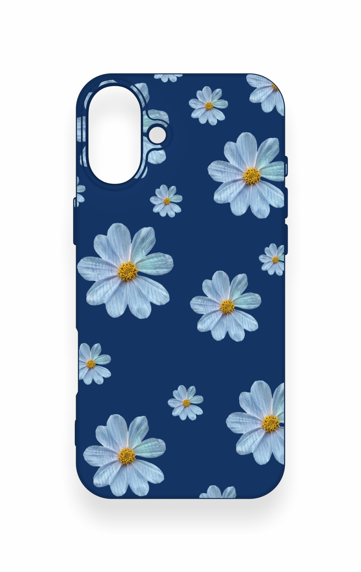 iPhone 16 Plus Uyumlu Mavi Papatya Desenli Silikon Kılıf
