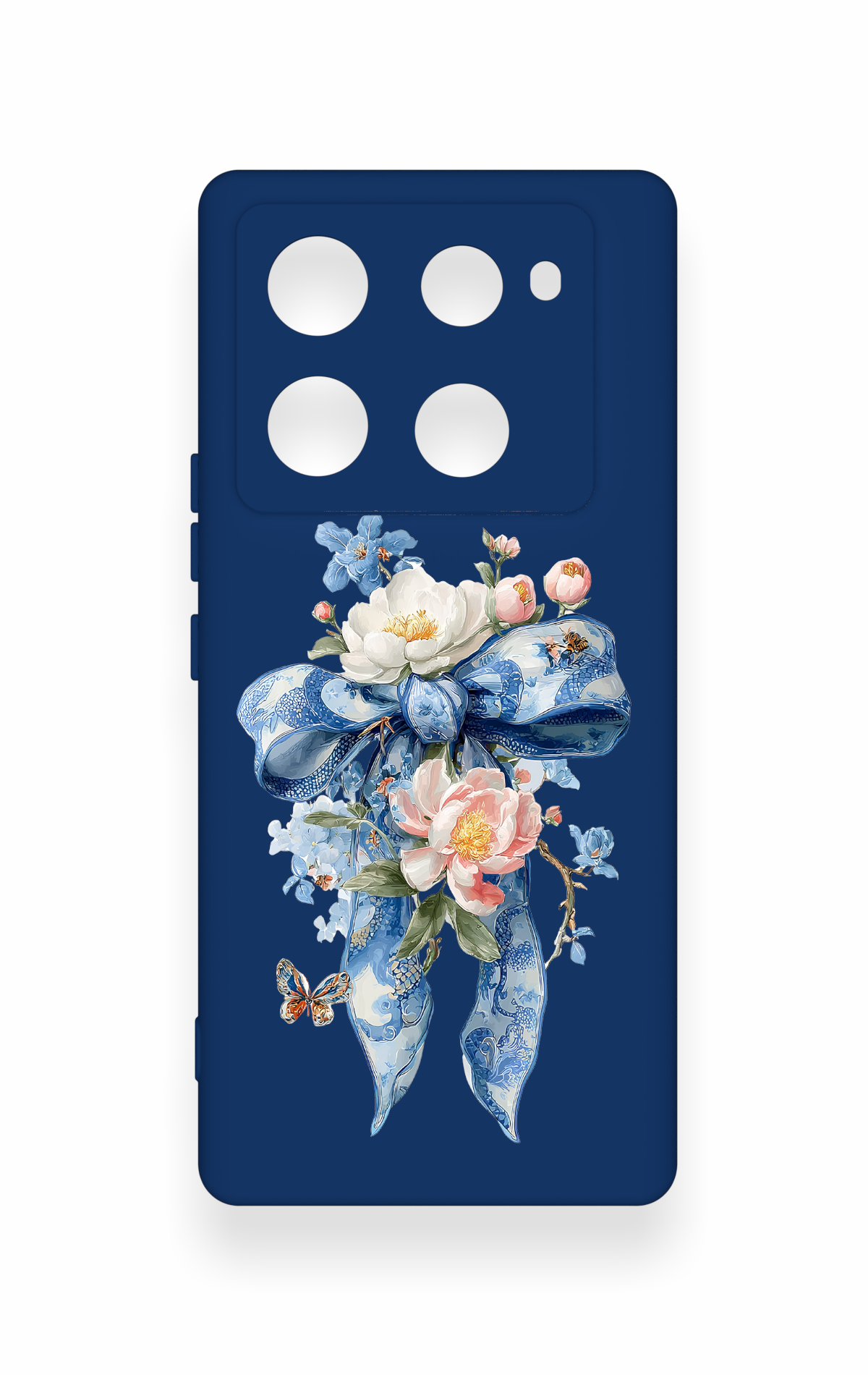 İnfinix Note 40 Pro Uyumlu Mavi Kurdeleli Çiçek Desenli Silikon Kılıf