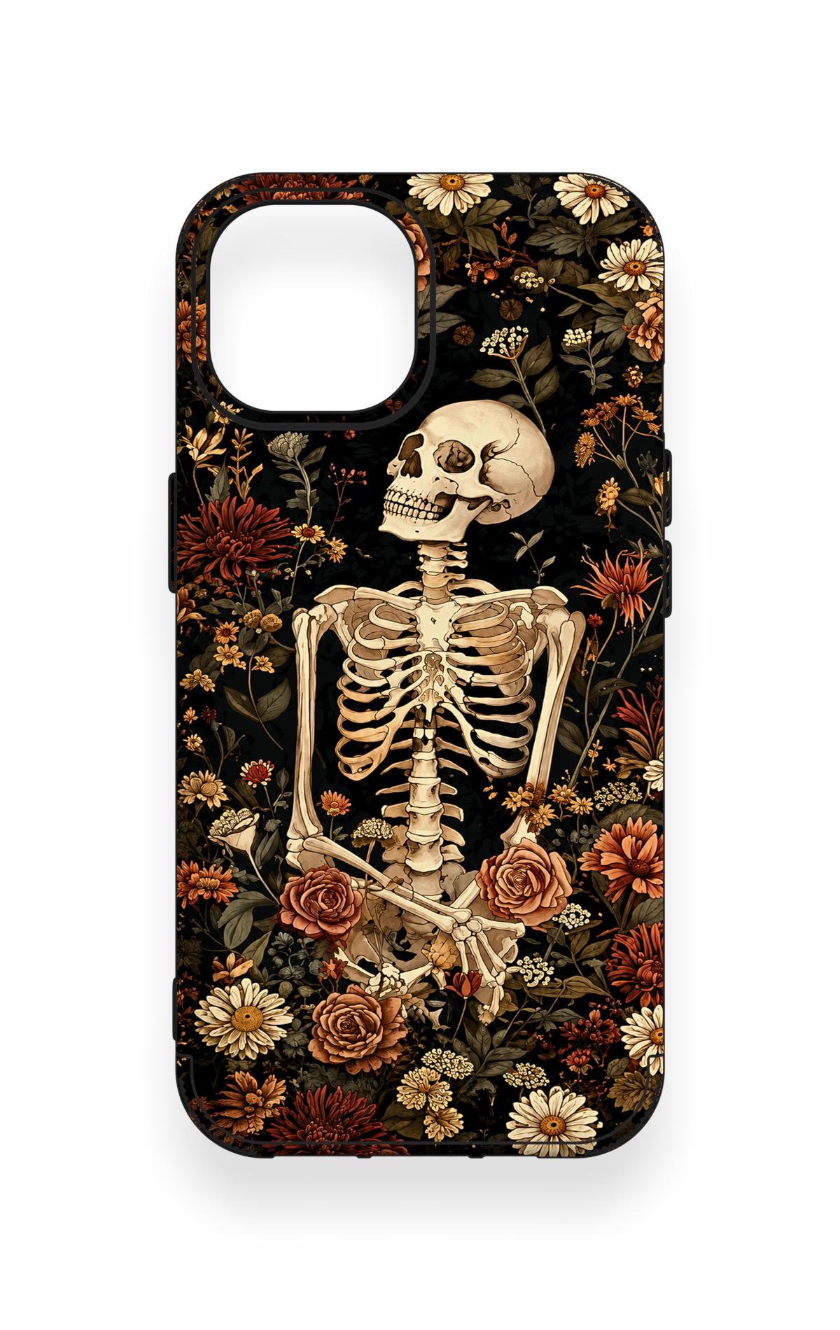 iPhone 15 Uyumlu Çiçek İskelet Desenli Silikon Kılıf