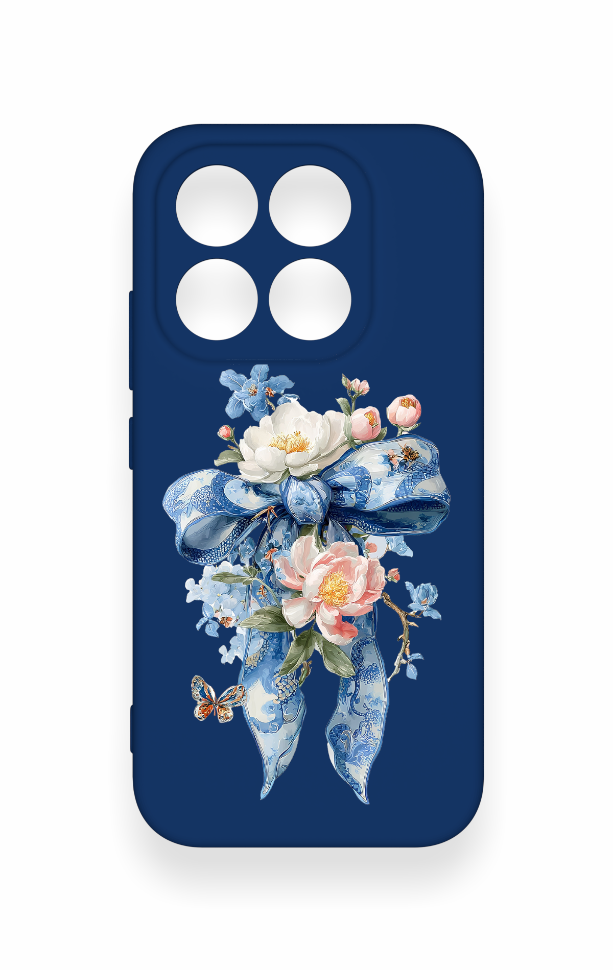 Xiaomi Mi 17 5G Uyumlu Mavi Kurdeleli Çiçek Desenli Silikon Kılıf