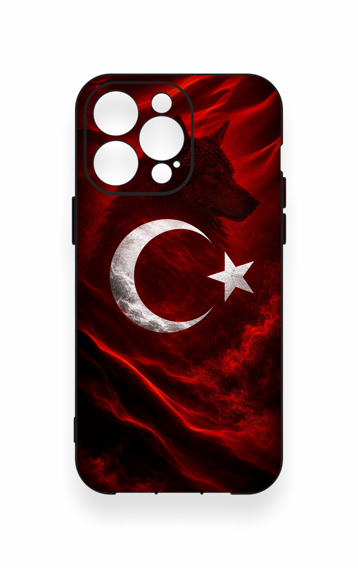 iPhone 14 Pro Max Uyumlu Kurt Türk Bayrağı Desenli Silikon Kılıf