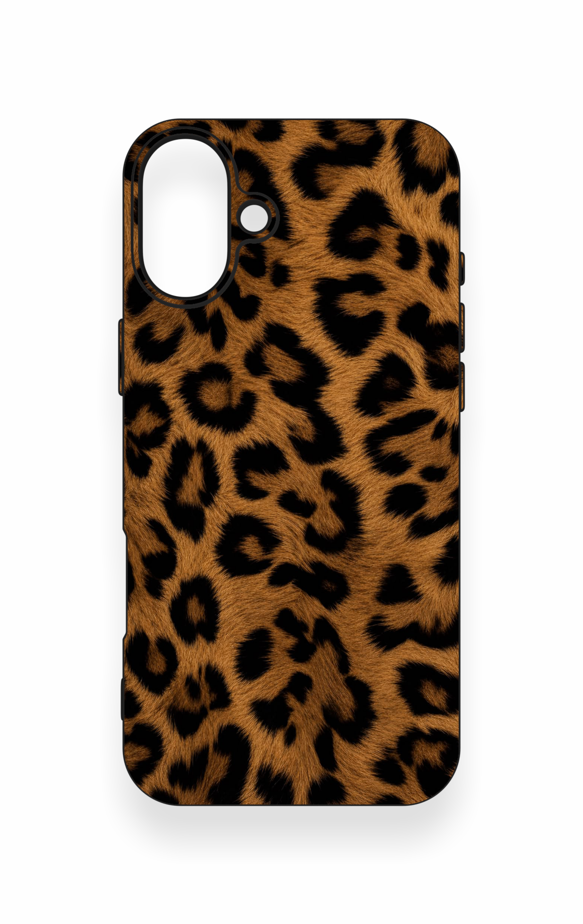 iPhone 16 Plus Uyumlu Koyu Leopar Deri Desenli Silikon Kılıf