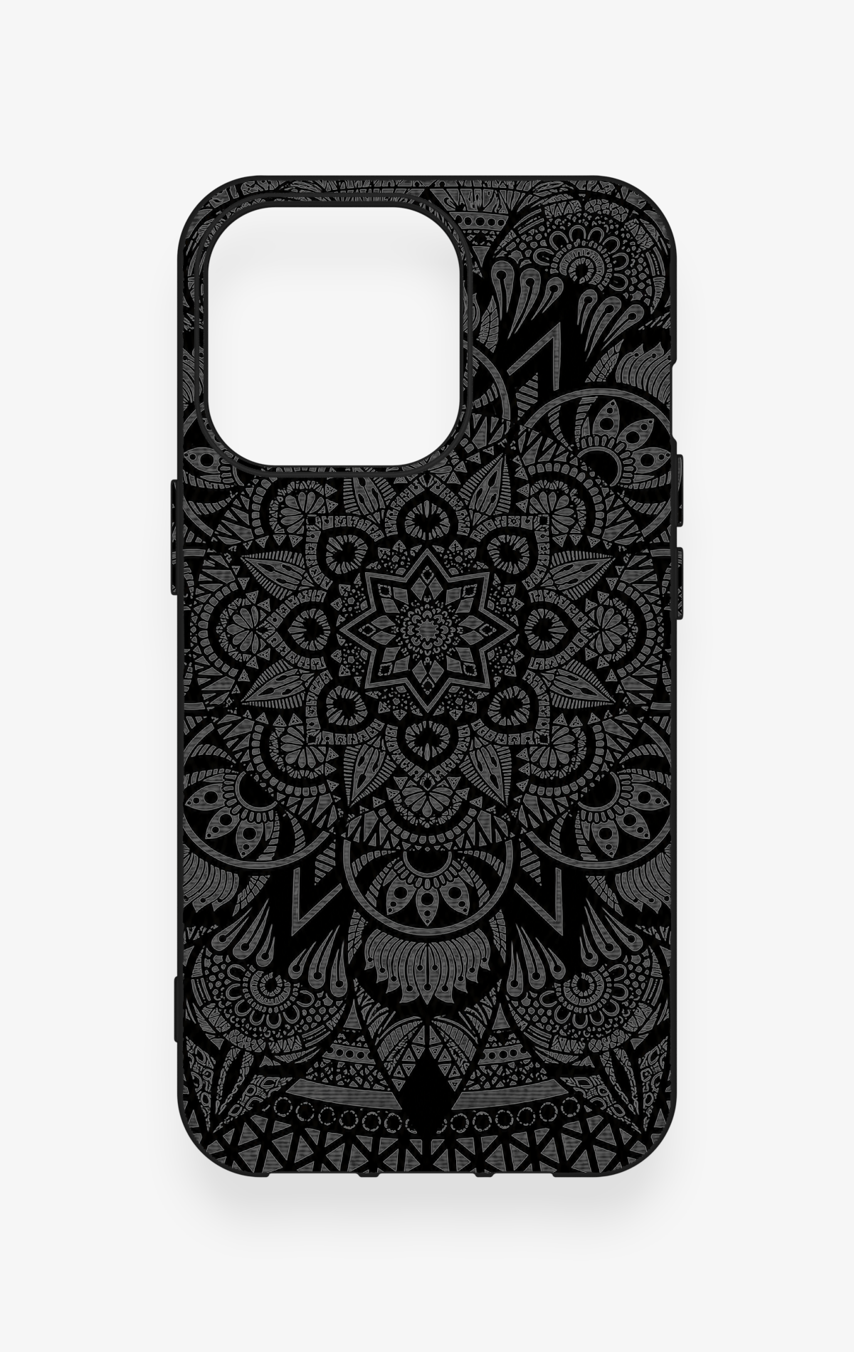 iPhone 13 Pro Uyumlu Siyah Beyaz Mandala Desenli Silikon Kılıf