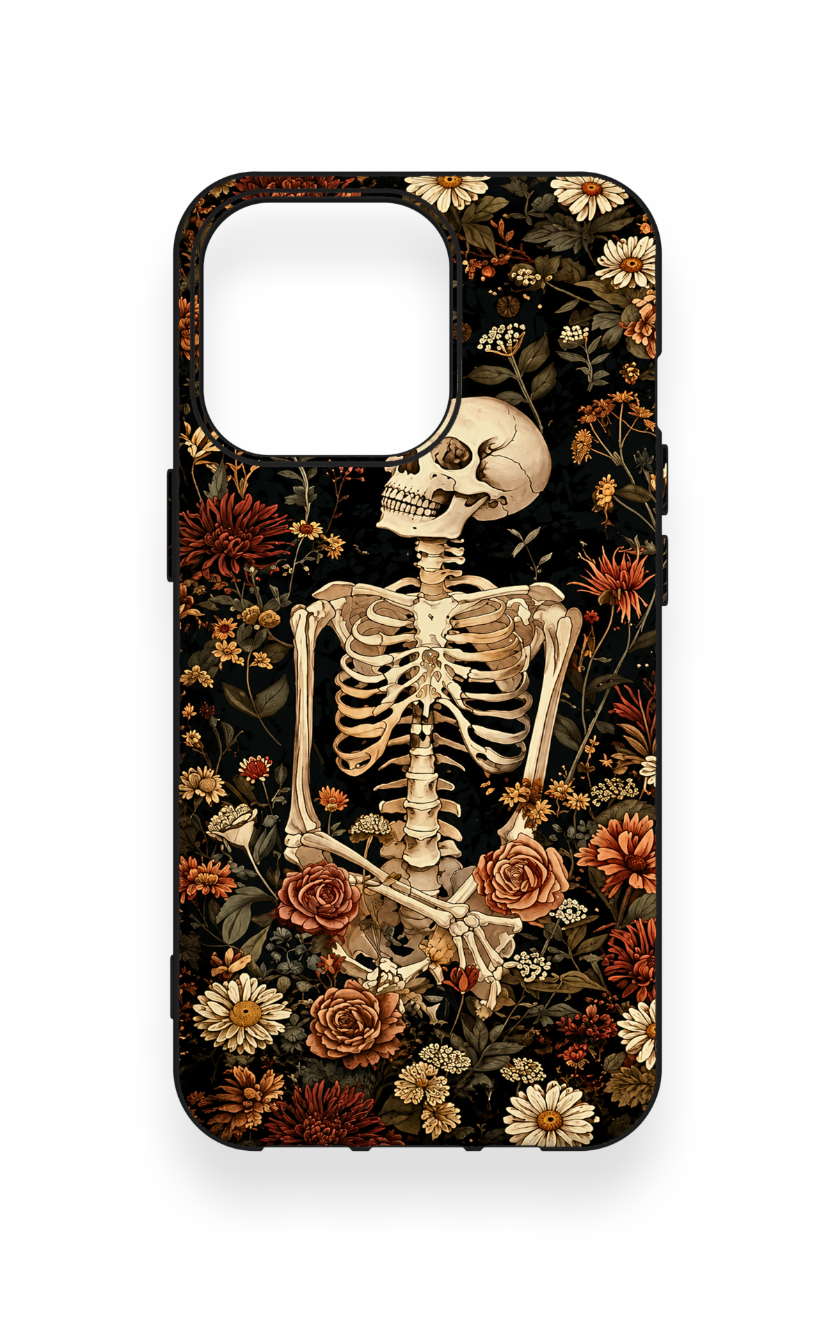 iPhone 13 Pro Uyumlu Çiçek İskelet Desenli Silikon Kılıf