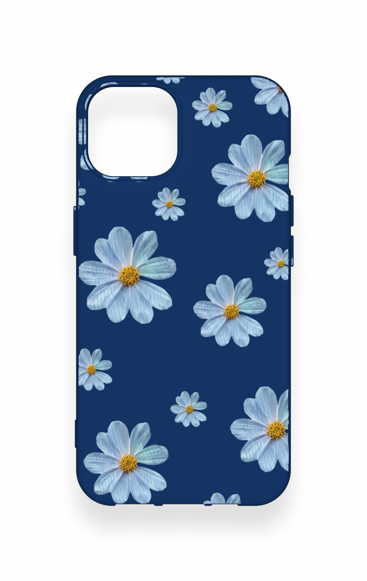 iPhone 14 Uyumlu Mavi Papatya Desenli Silikon Kılıf