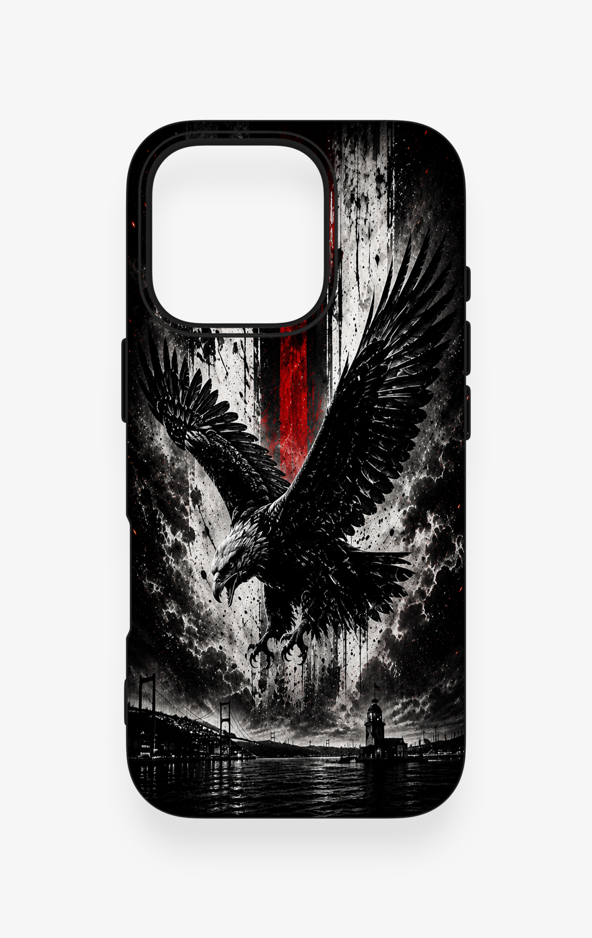 iPhone 16 Pro Uyumlu Kara Kartal Desenli Silikon Kılıf