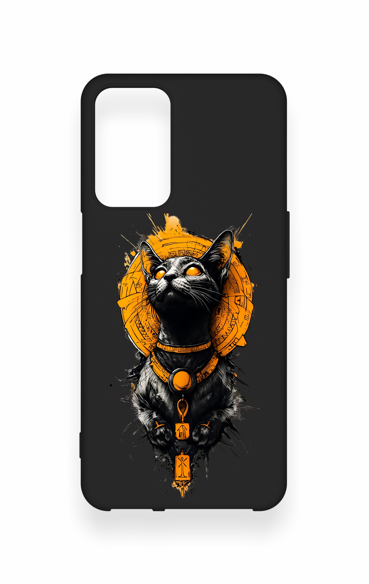 Oppo A16 Uyumlu Mısırlı Kedi Tanrısı Desenli Silikon Kılıf