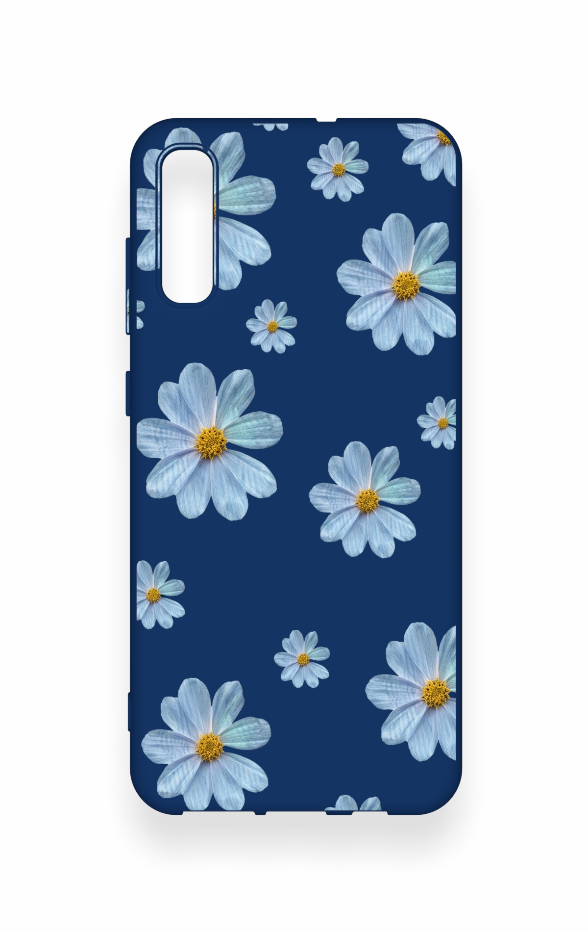 Samsung A70 Uyumlu Mavi Papatya Desenli Silikon Kılıf