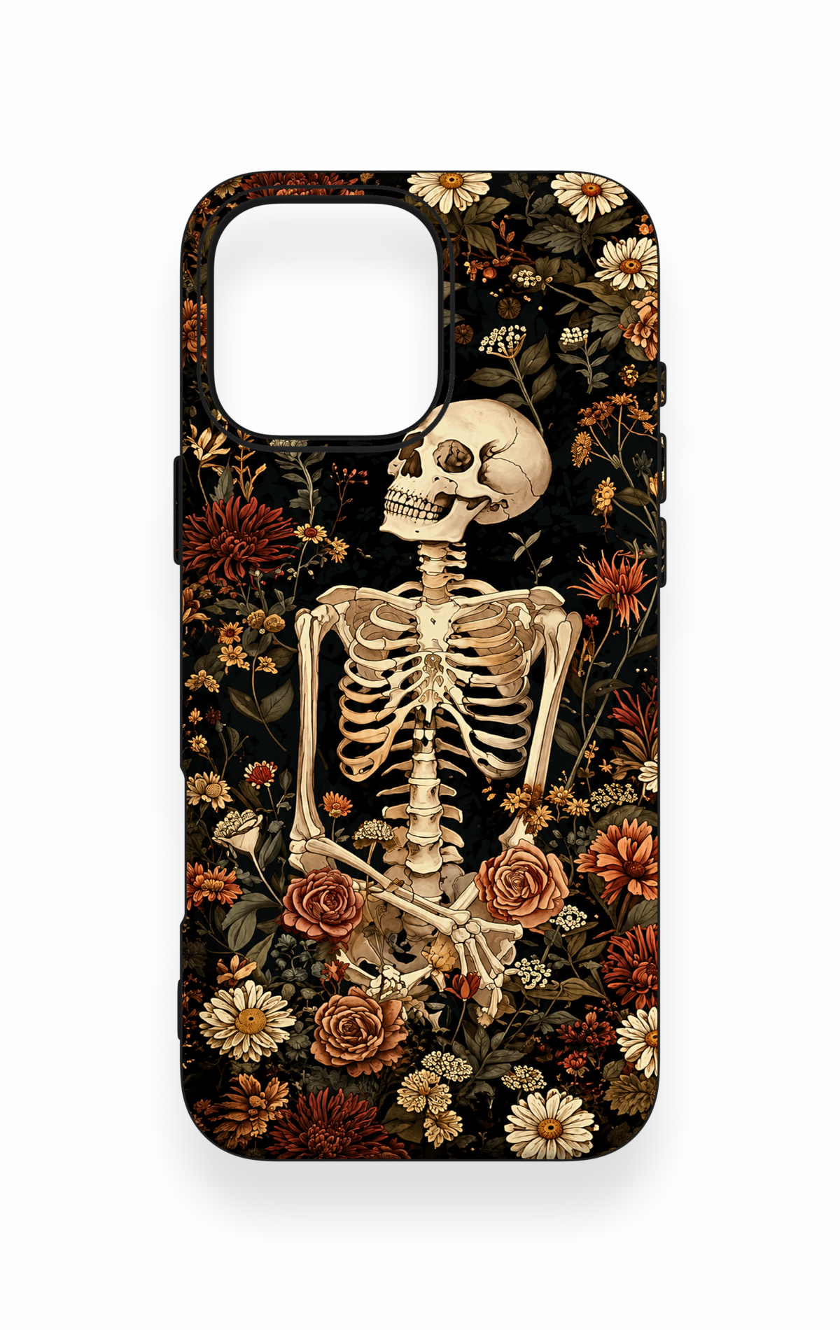 iPhone 16 Pro Max Uyumlu Çiçek İskelet Desenli Silikon Kılıf