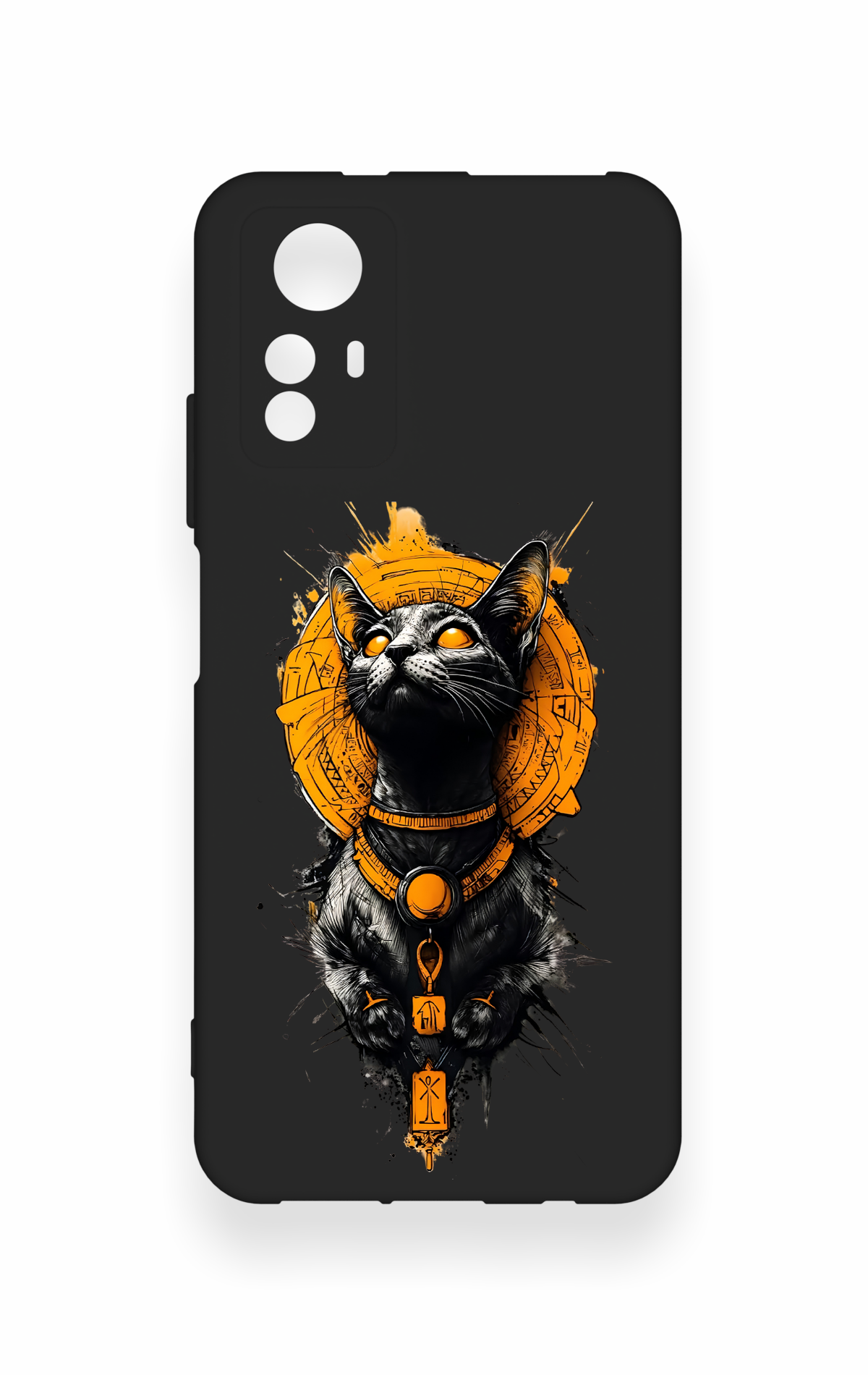 Redmi Note 12S Uyumlu Mısırlı Kedi Tanrısı Desenli Silikon Kılıf