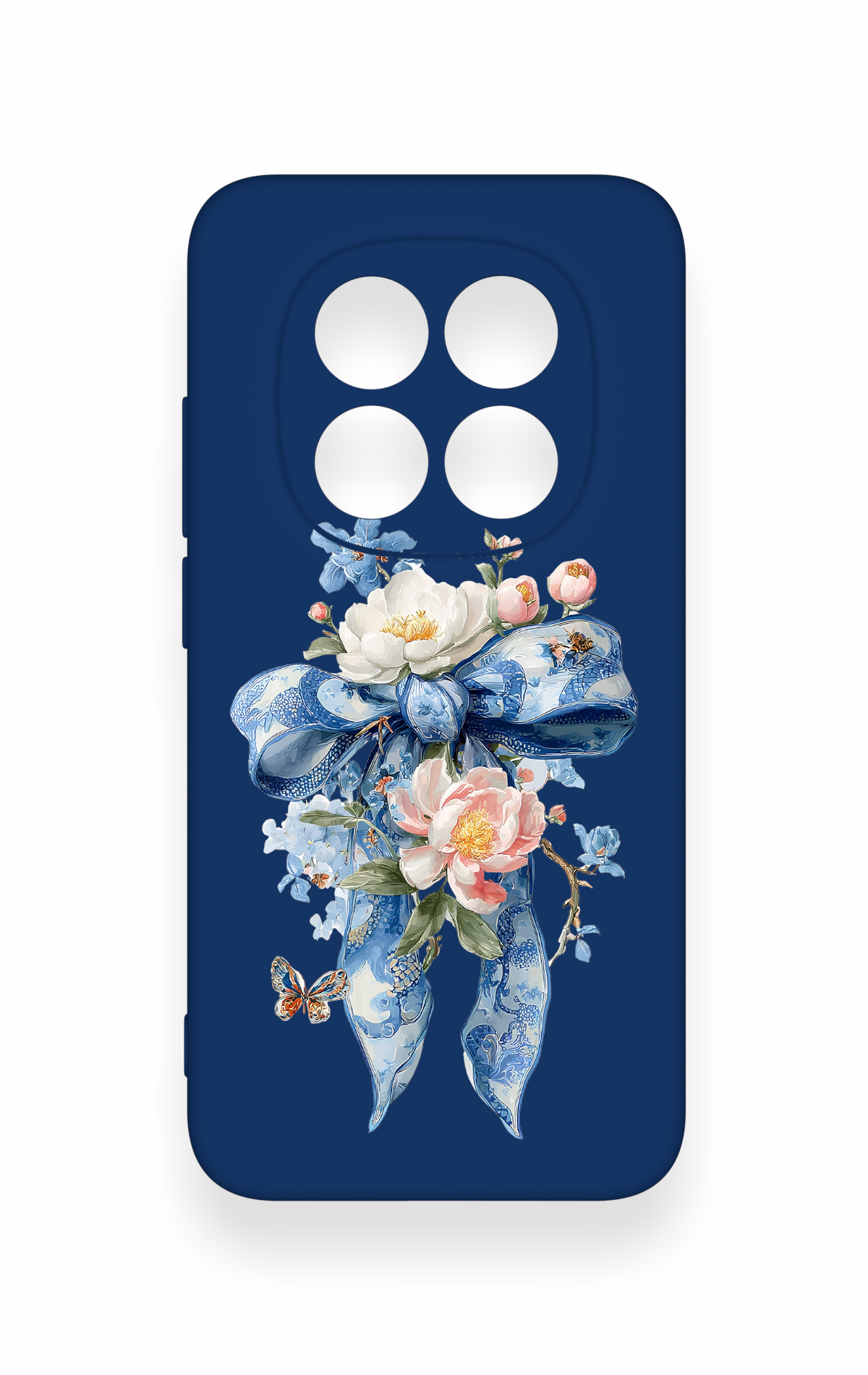 Redmi Note 15 Pro 5G Uyumlu Mavi Kurdeleli Çiçek Desenli Silikon Kılıf