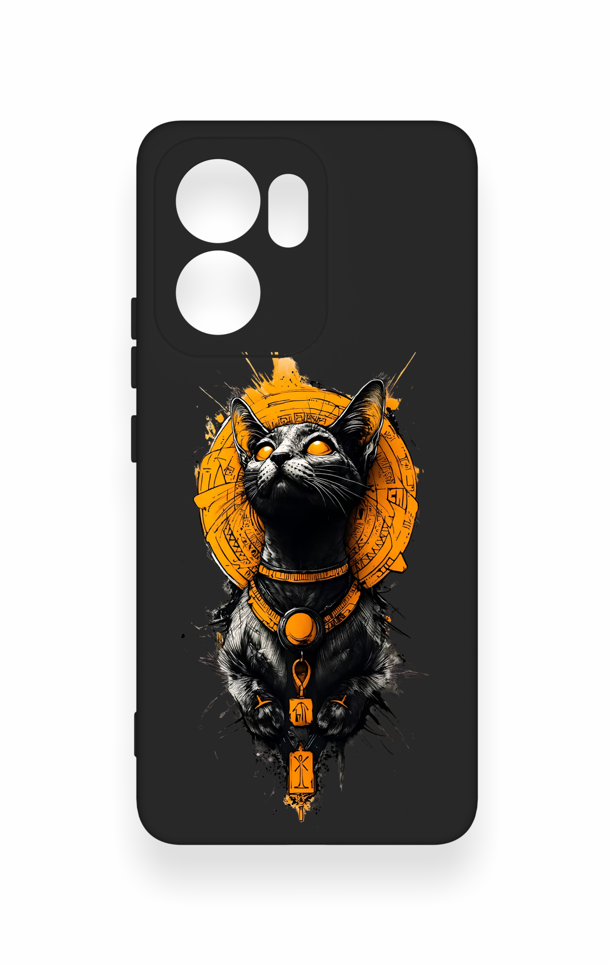 Oppo Reno 13F Uyumlu Mısırlı Kedi Tanrısı Desenli Silikon Kılıf